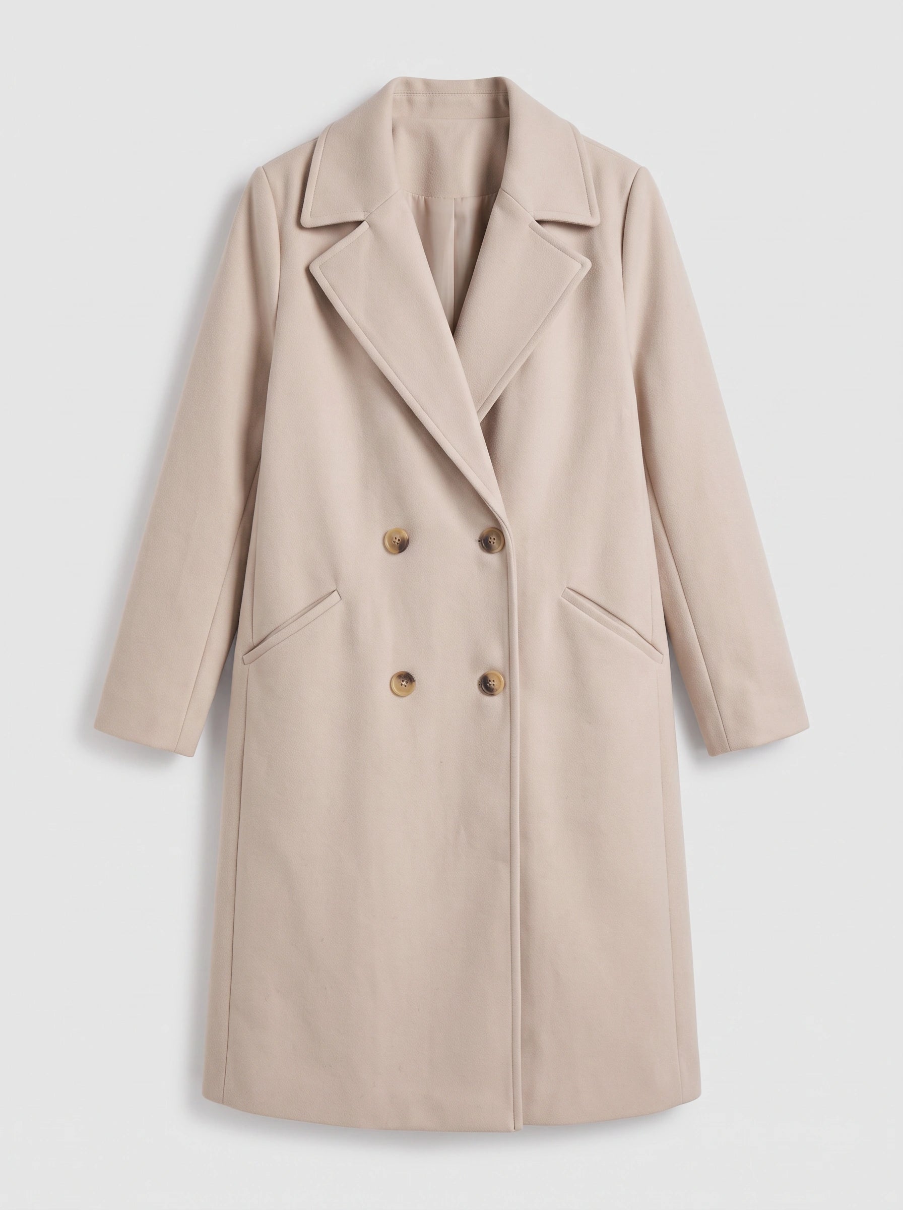 Eluned Double-Breasted Longline Coat – Trench Coat Women Wool Overcoat Ladies Classic Tailored Office Coat