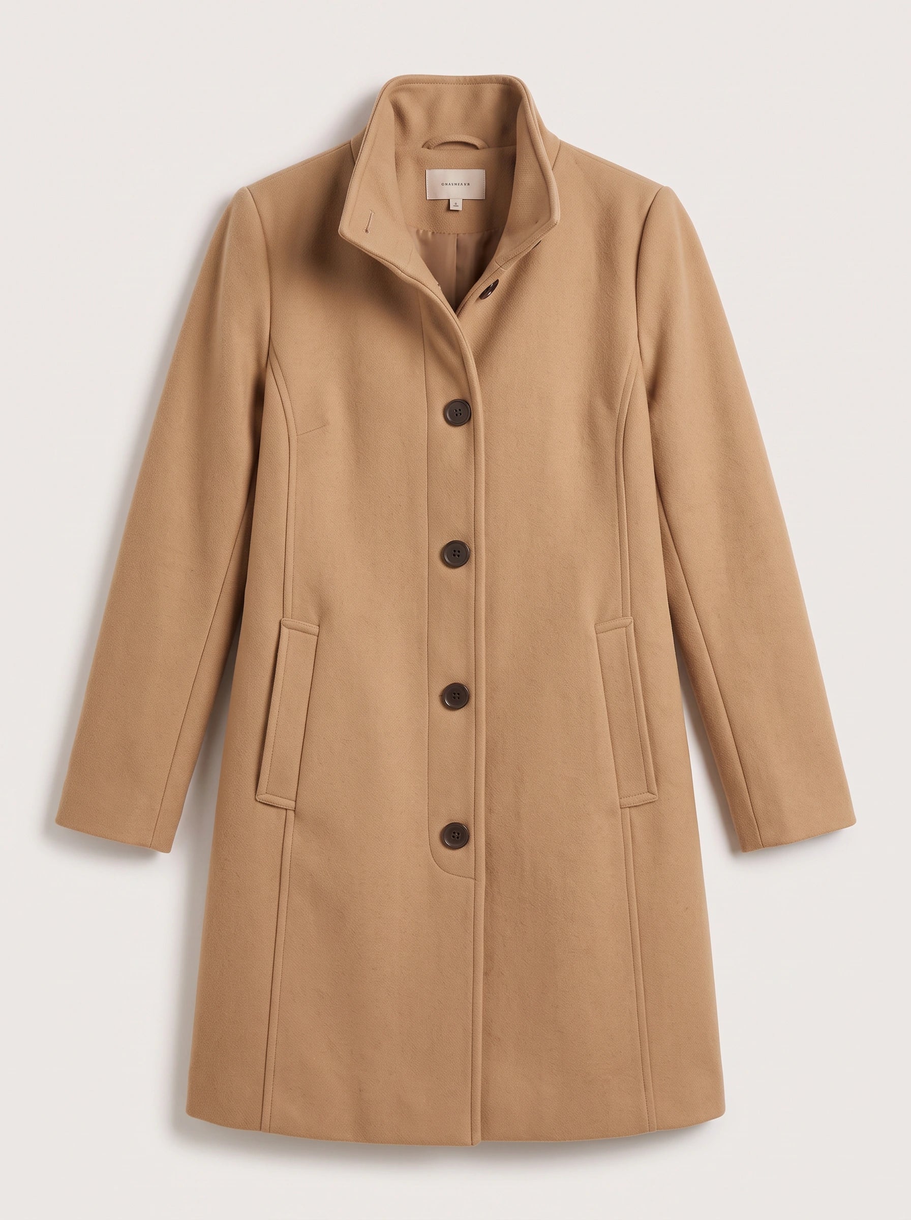 Camelgrace Stand-Collar Button-Front Longline Coat – Women Tailored Elegant Office Classic Camel Trench Coat