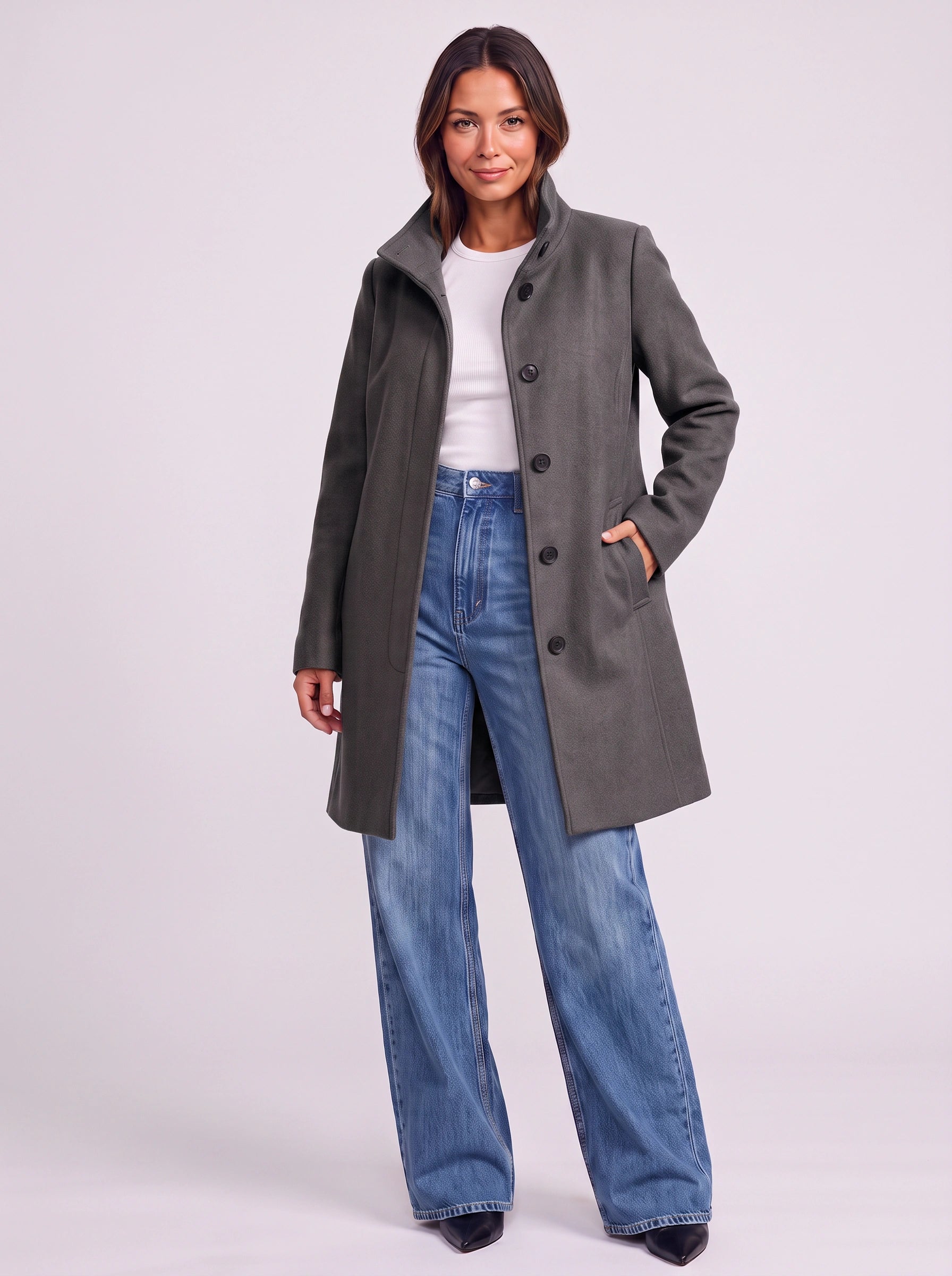 Camelgrace Stand-Collar Button-Front Longline Coat – Women Tailored Elegant Office Classic Camel Trench Coat