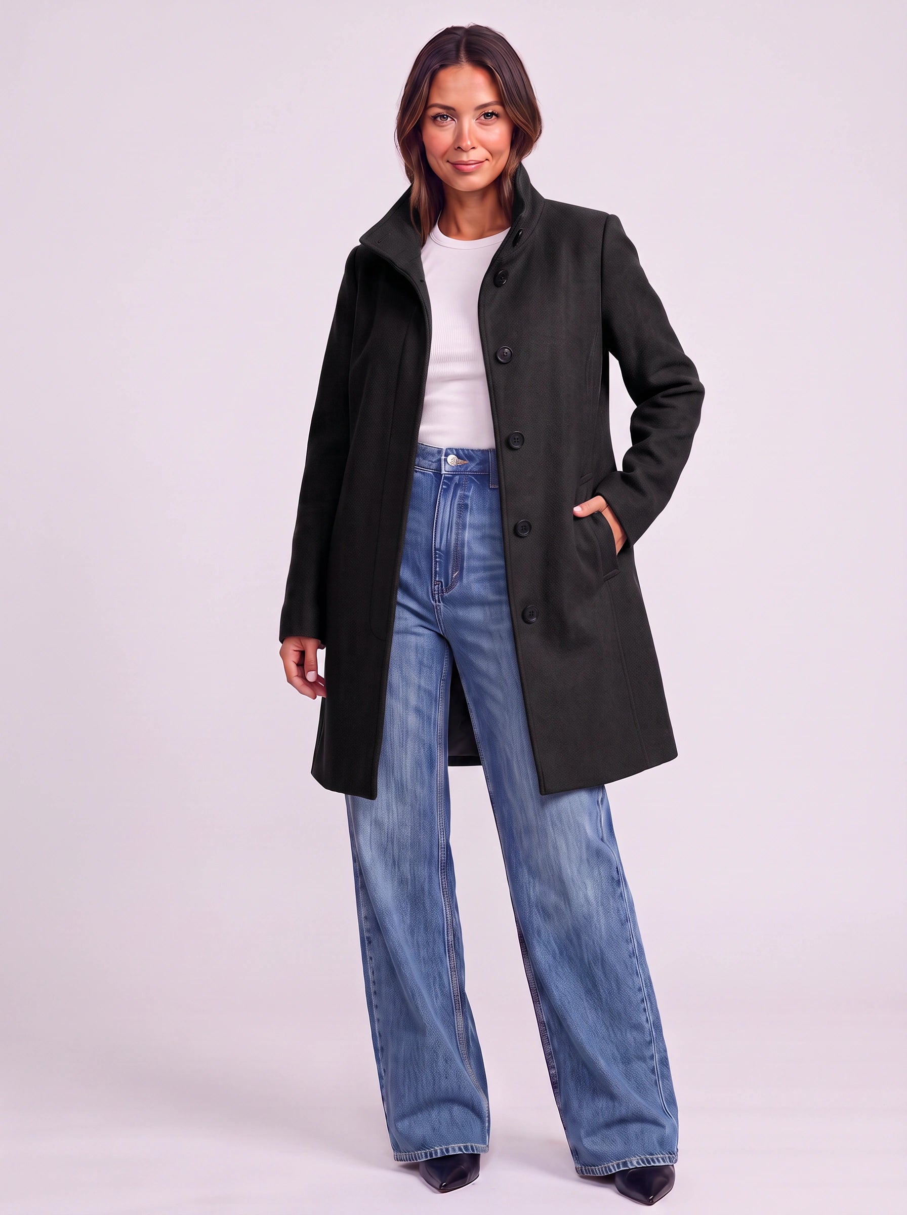Camelgrace Stand-Collar Button-Front Longline Coat – Women Tailored Elegant Office Classic Camel Trench Coat