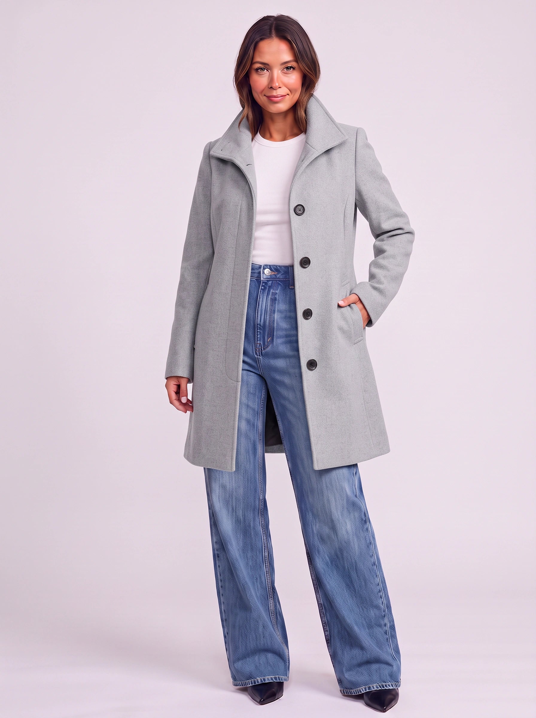Camelgrace Stand-Collar Button-Front Longline Coat – Women Tailored Elegant Office Classic Camel Trench Coat