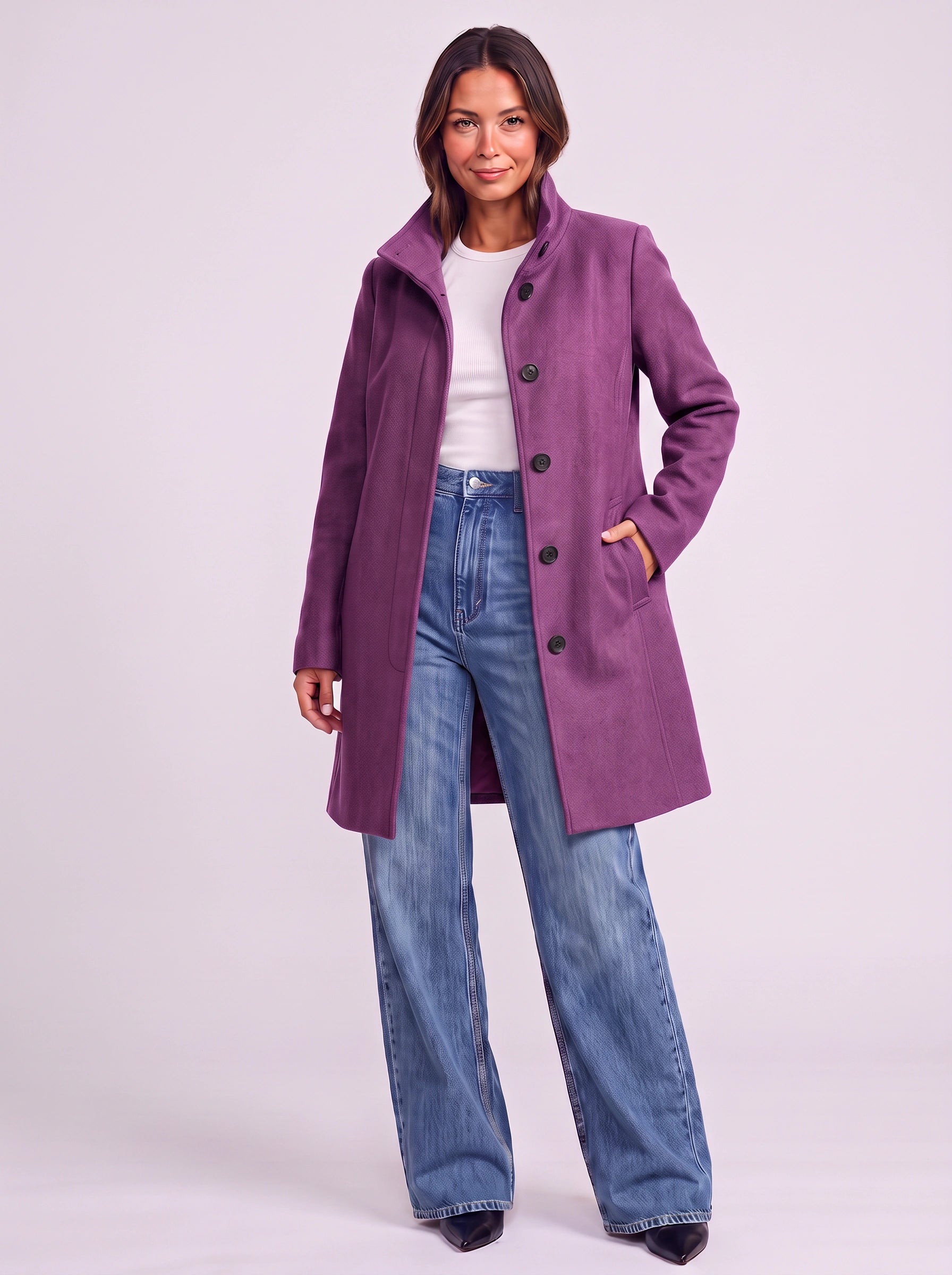 Camelgrace Stand-Collar Button-Front Longline Coat – Women Tailored Elegant Office Classic Camel Trench Coat