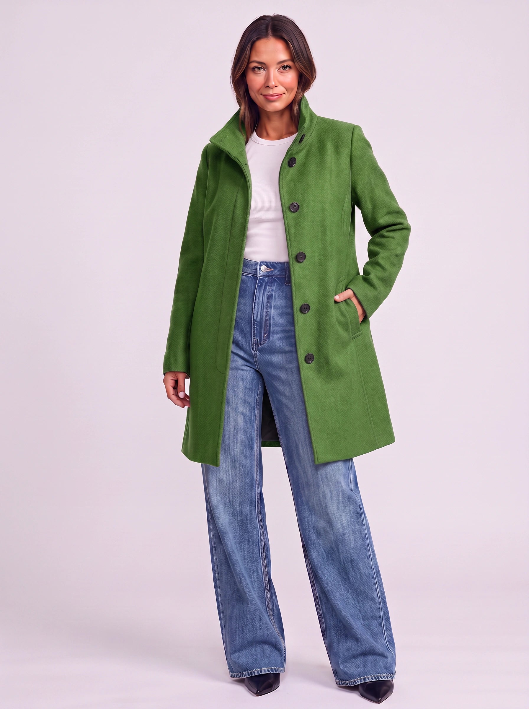 Camelgrace Stand-Collar Button-Front Longline Coat – Women Tailored Elegant Office Classic Camel Trench Coat