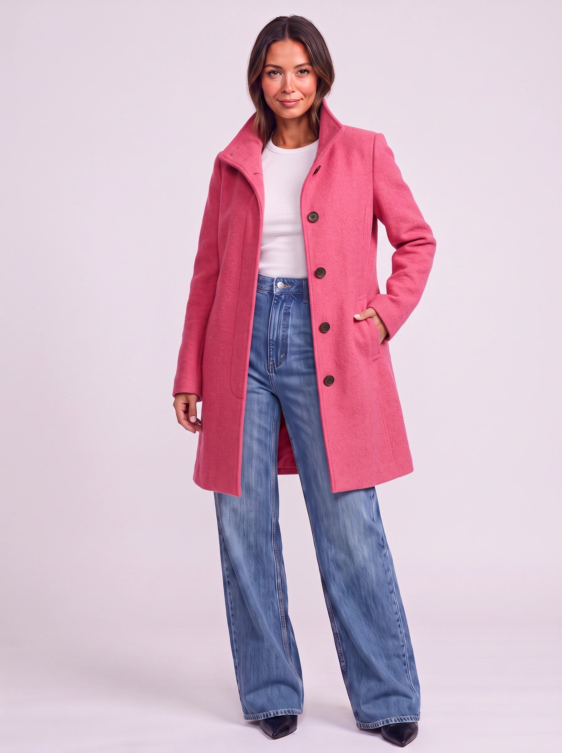 Camelgrace Stand-Collar Button-Front Longline Coat – Women Tailored Elegant Office Classic Camel Trench Coat