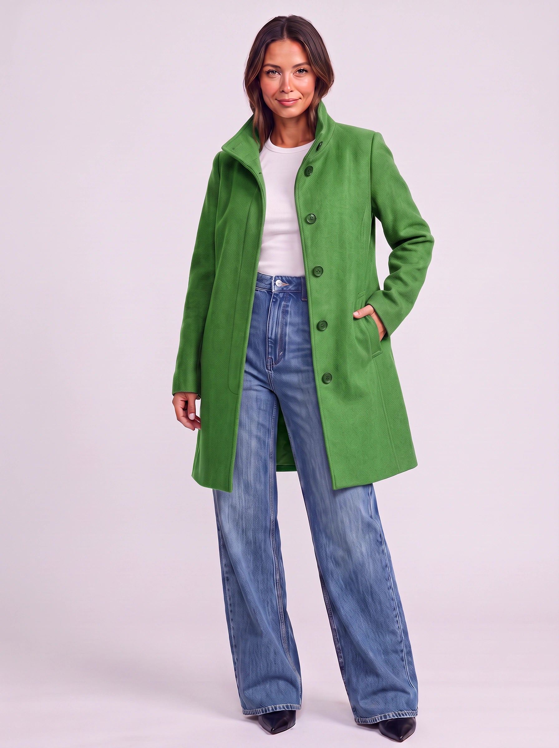 Camelgrace Stand-Collar Button-Front Longline Coat – Women Tailored Elegant Office Classic Camel Trench Coat