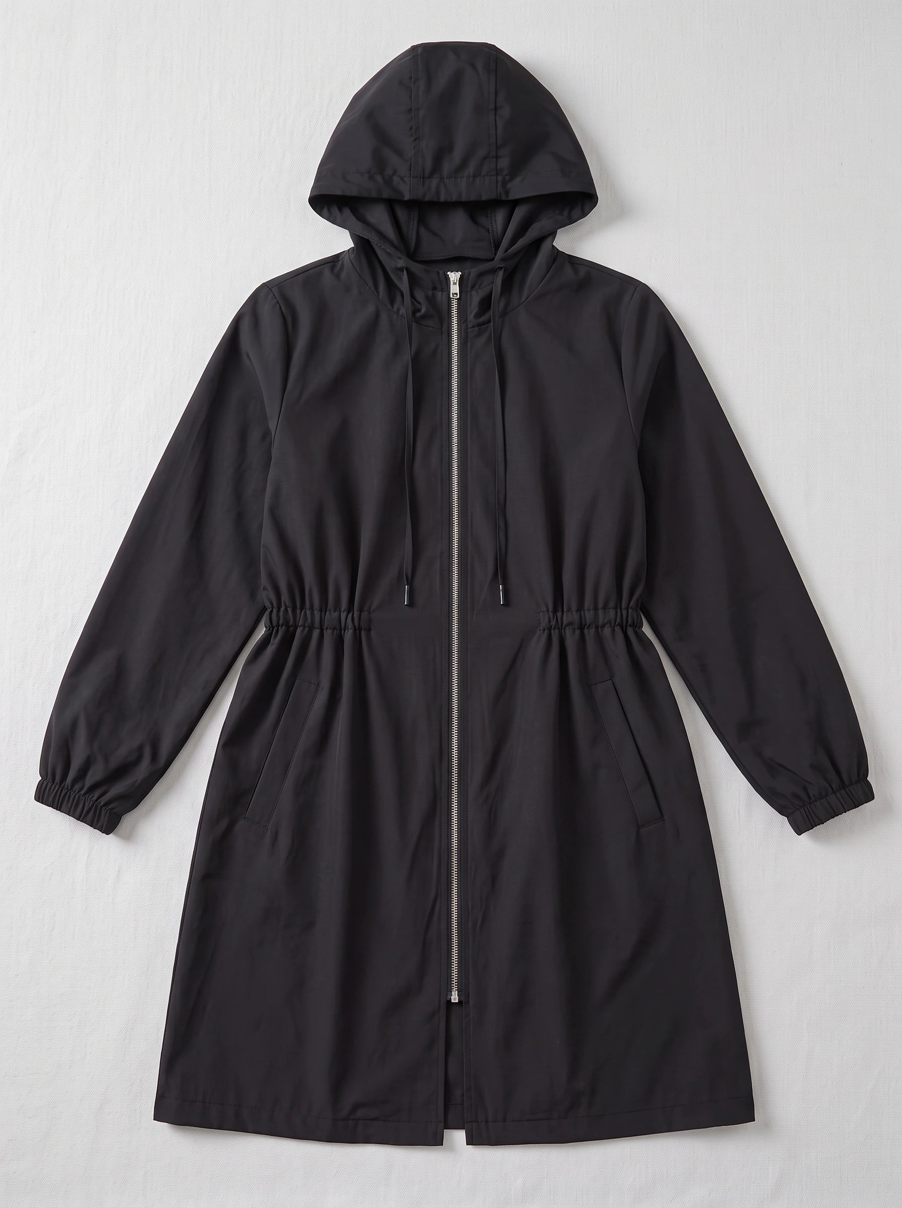 Drawcord Hooded Longline Raincoat – Women Lightweight Rain Jacket Hood Windbreaker Summer Coat