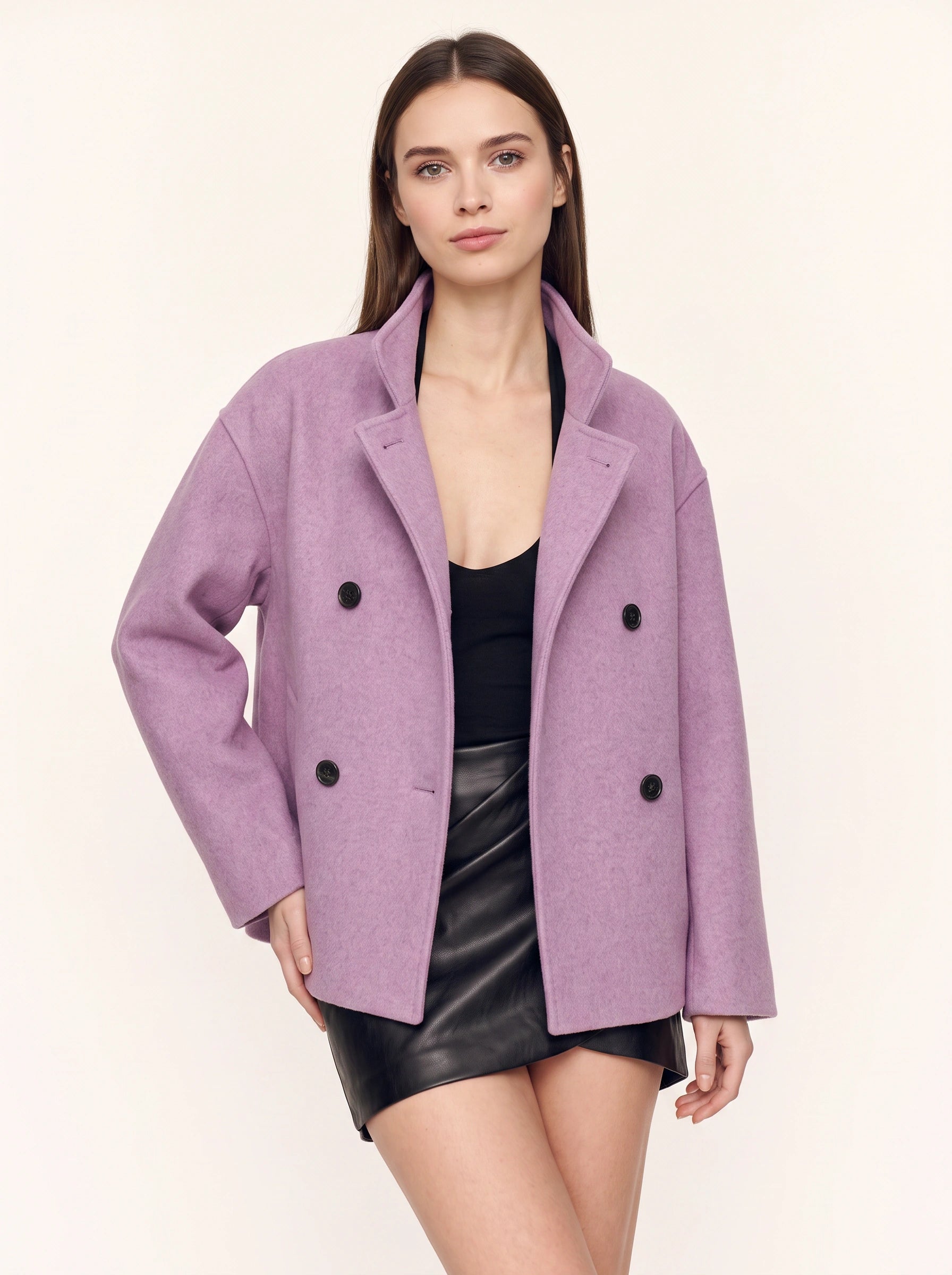 Hedvig Double-Breasted High-Neck Coat – Women Wool Blazer Jacket Oversized Cropped Tailored Office Workwear