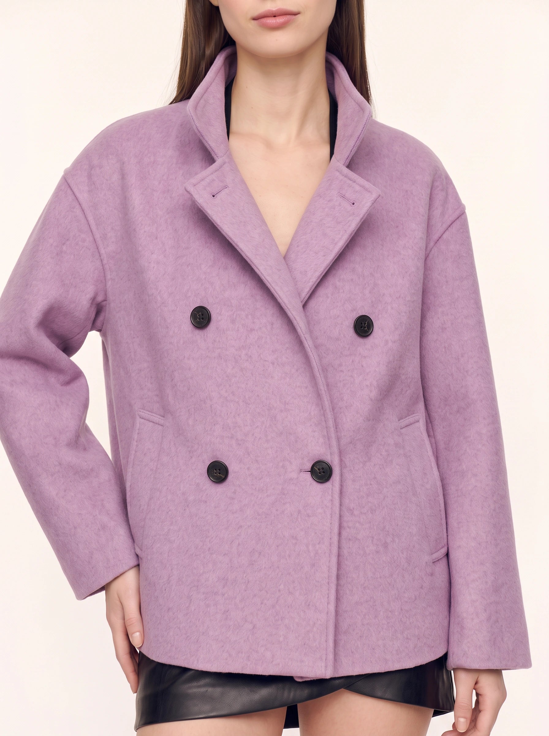 Hedvig Double-Breasted High-Neck Coat – Women Wool Blazer Jacket Oversized Cropped Tailored Office Workwear