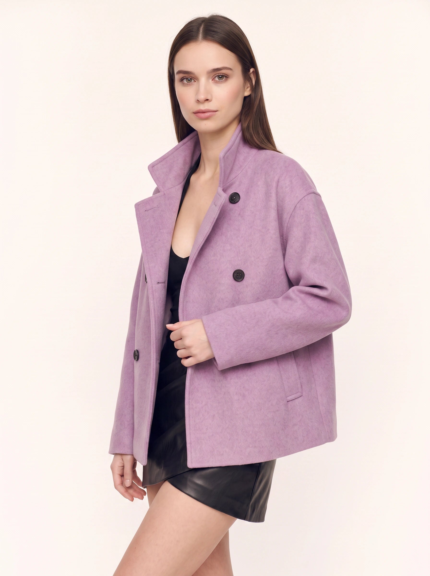 Hedvig Double-Breasted High-Neck Coat – Women Wool Blazer Jacket Oversized Cropped Tailored Office Workwear