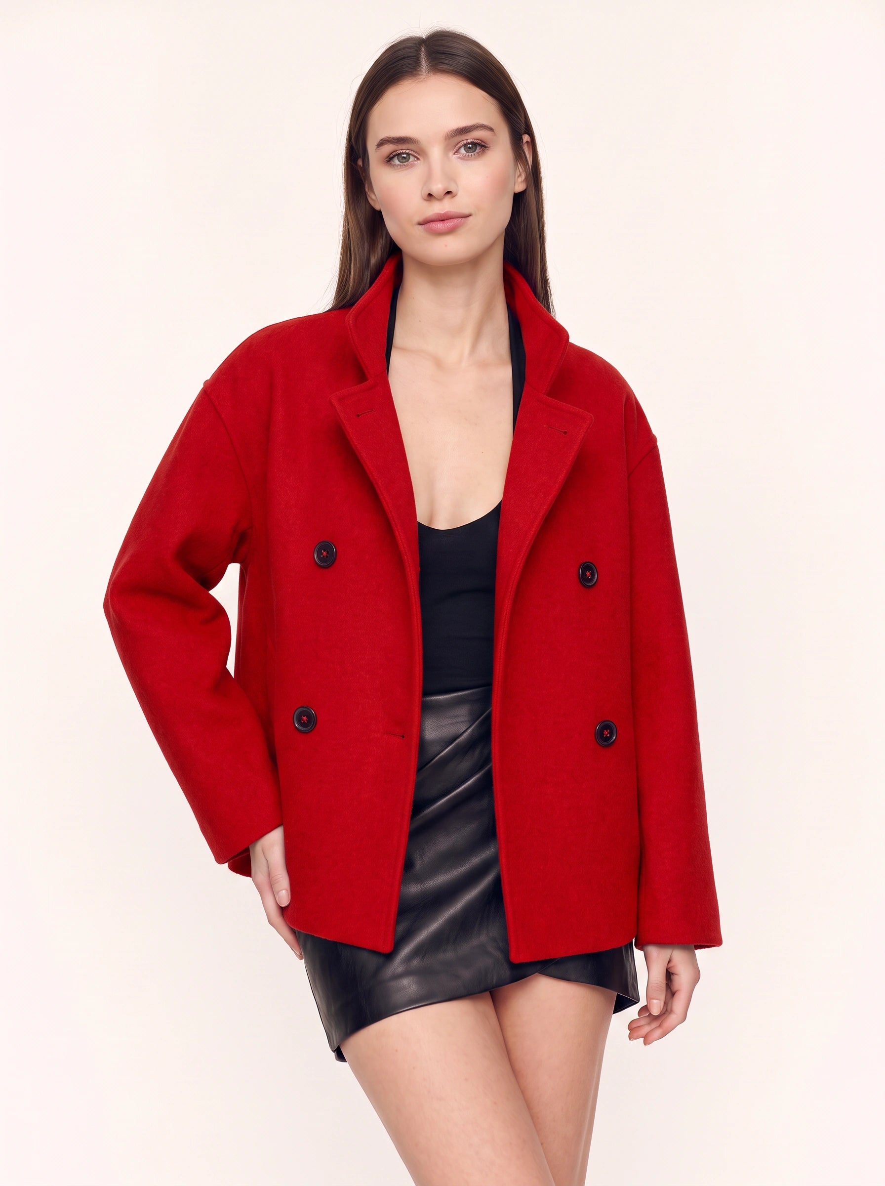 Hedvig Double-Breasted High-Neck Coat – Women Wool Blazer Jacket Oversized Cropped Tailored Office Workwear
