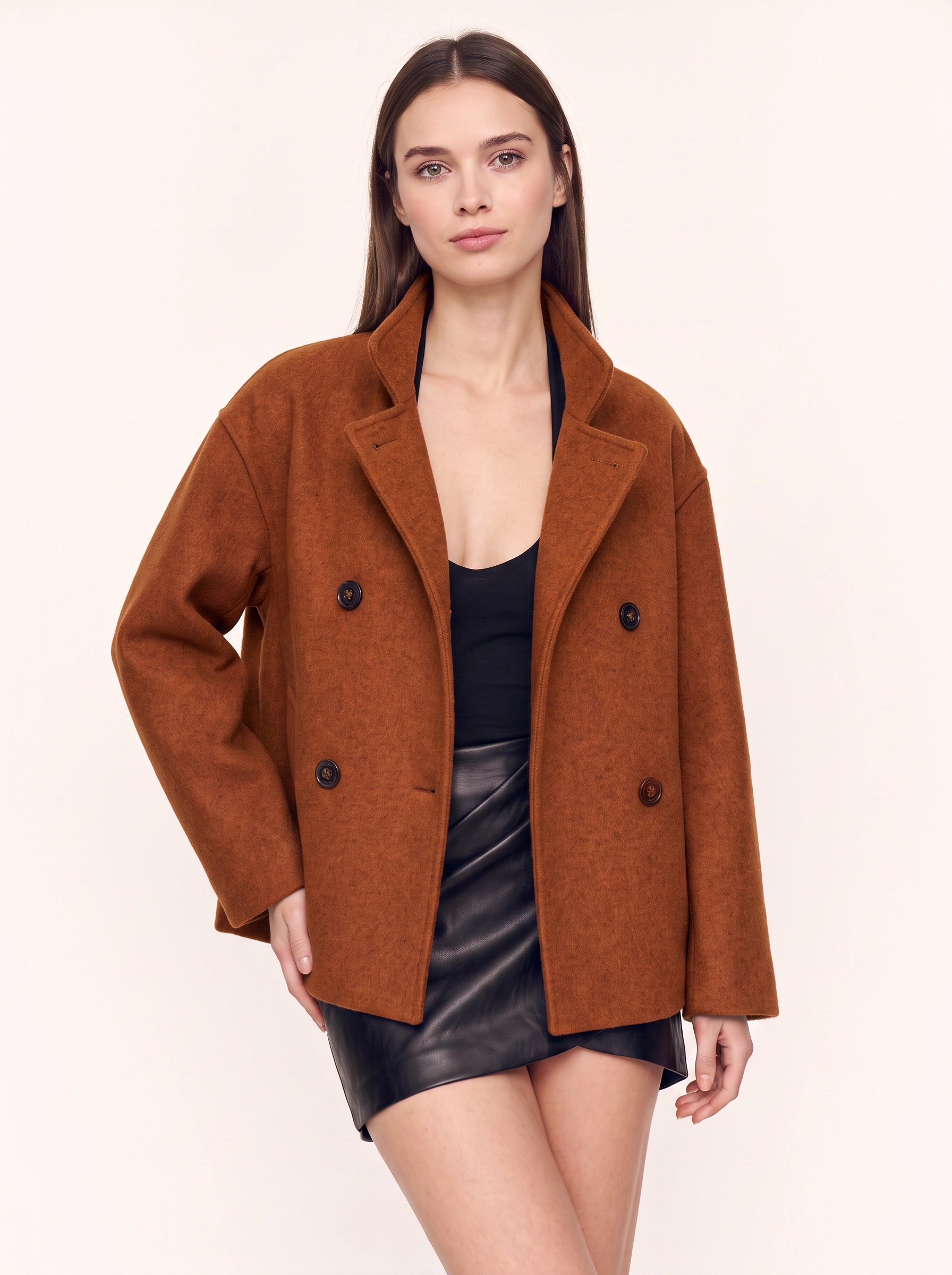 Hedvig Double-Breasted High-Neck Coat – Women Wool Blazer Jacket Oversized Cropped Tailored Office Workwear