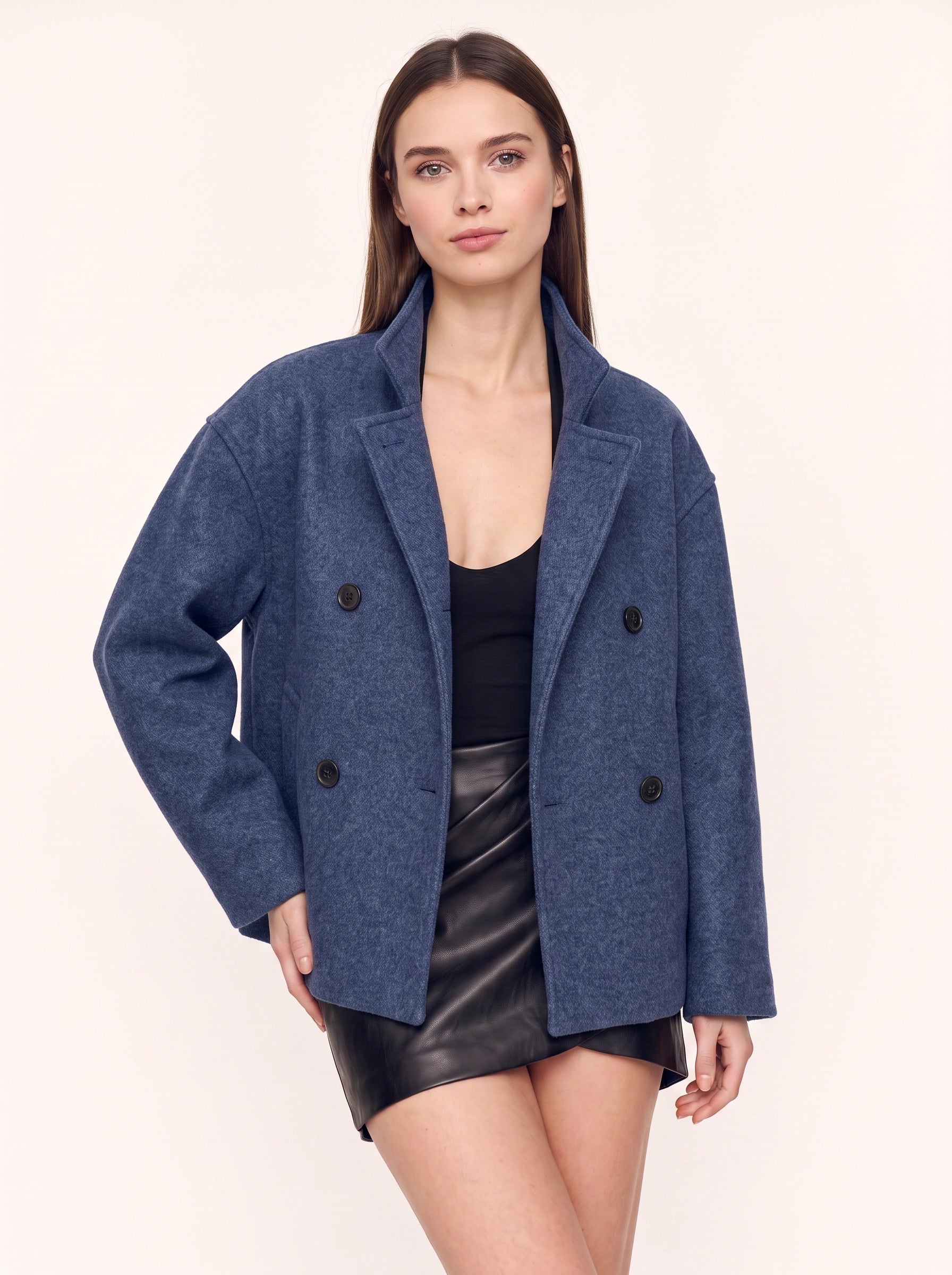Hedvig Double-Breasted High-Neck Coat – Women Wool Blazer Jacket Oversized Cropped Tailored Office Workwear