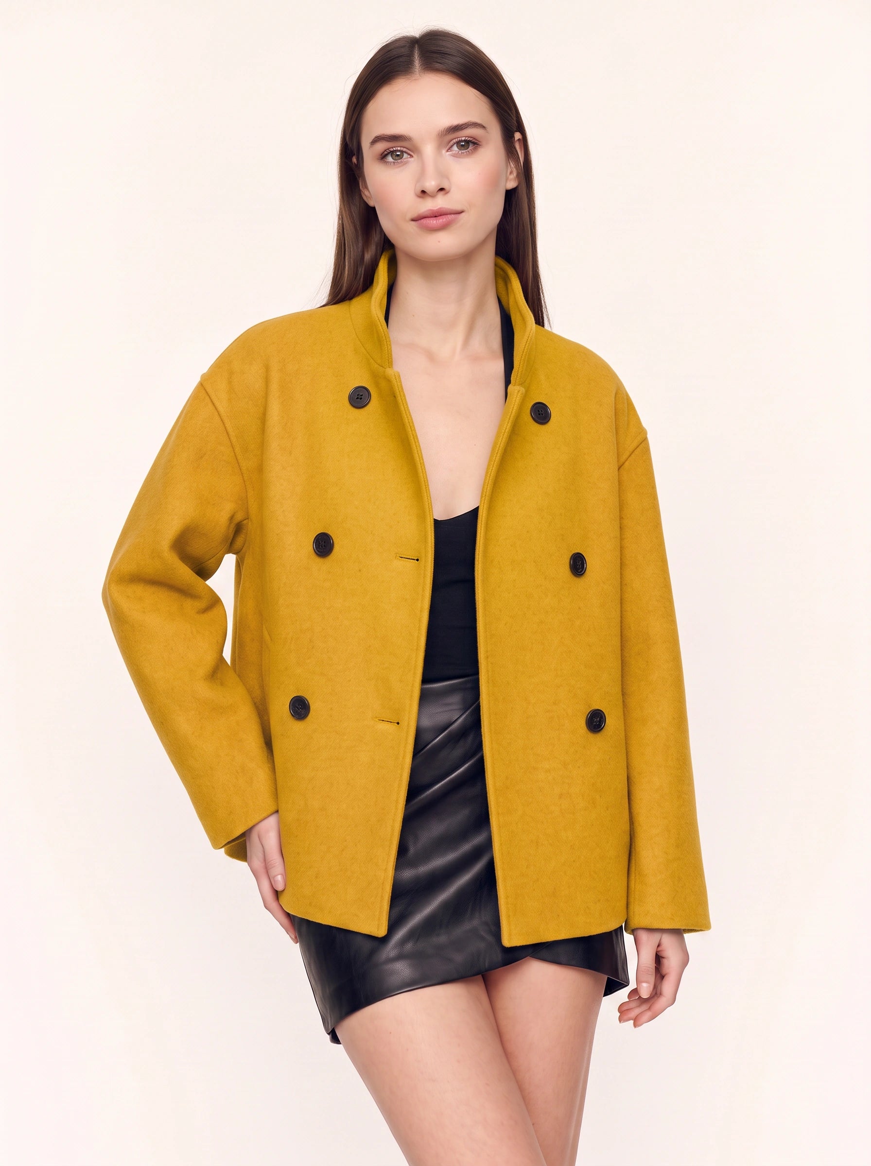 Hedvig Double-Breasted High-Neck Coat – Women Wool Blazer Jacket Oversized Cropped Tailored Office Workwear