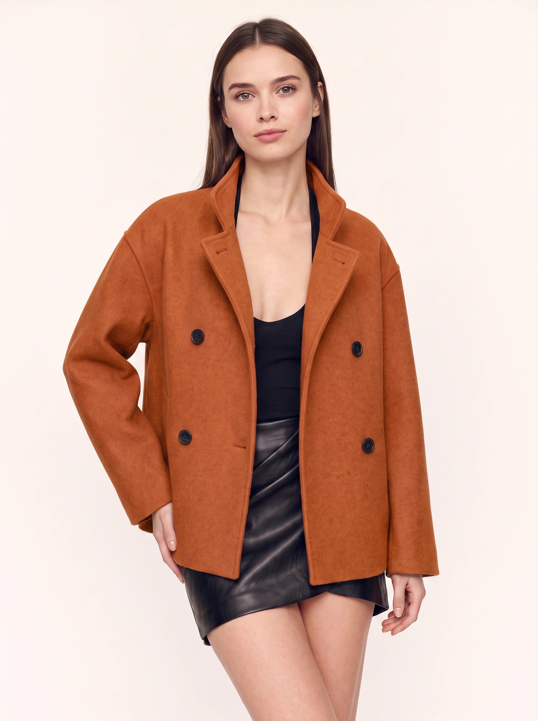 Hedvig Double-Breasted High-Neck Coat – Women Wool Blazer Jacket Oversized Cropped Tailored Office Workwear