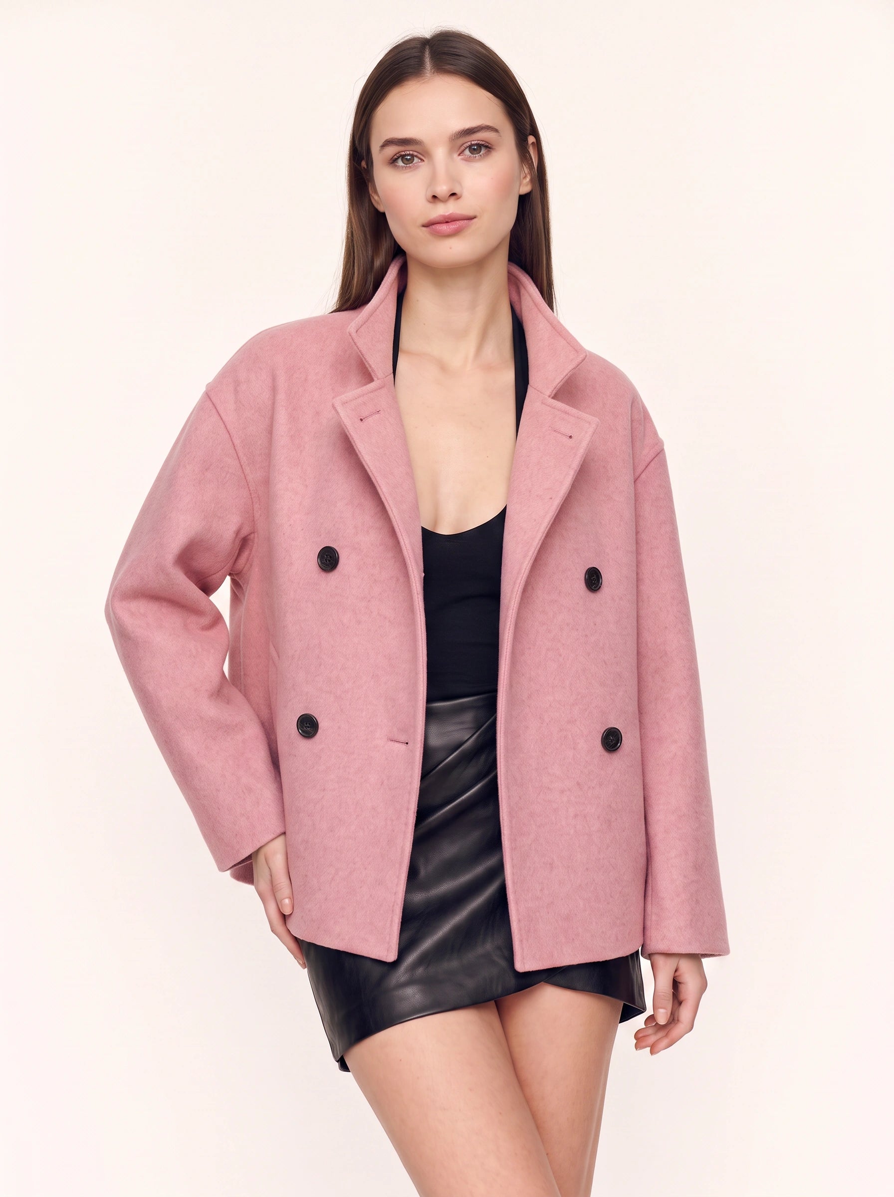 Hedvig Double-Breasted High-Neck Coat – Women Wool Blazer Jacket Oversized Cropped Tailored Office Workwear