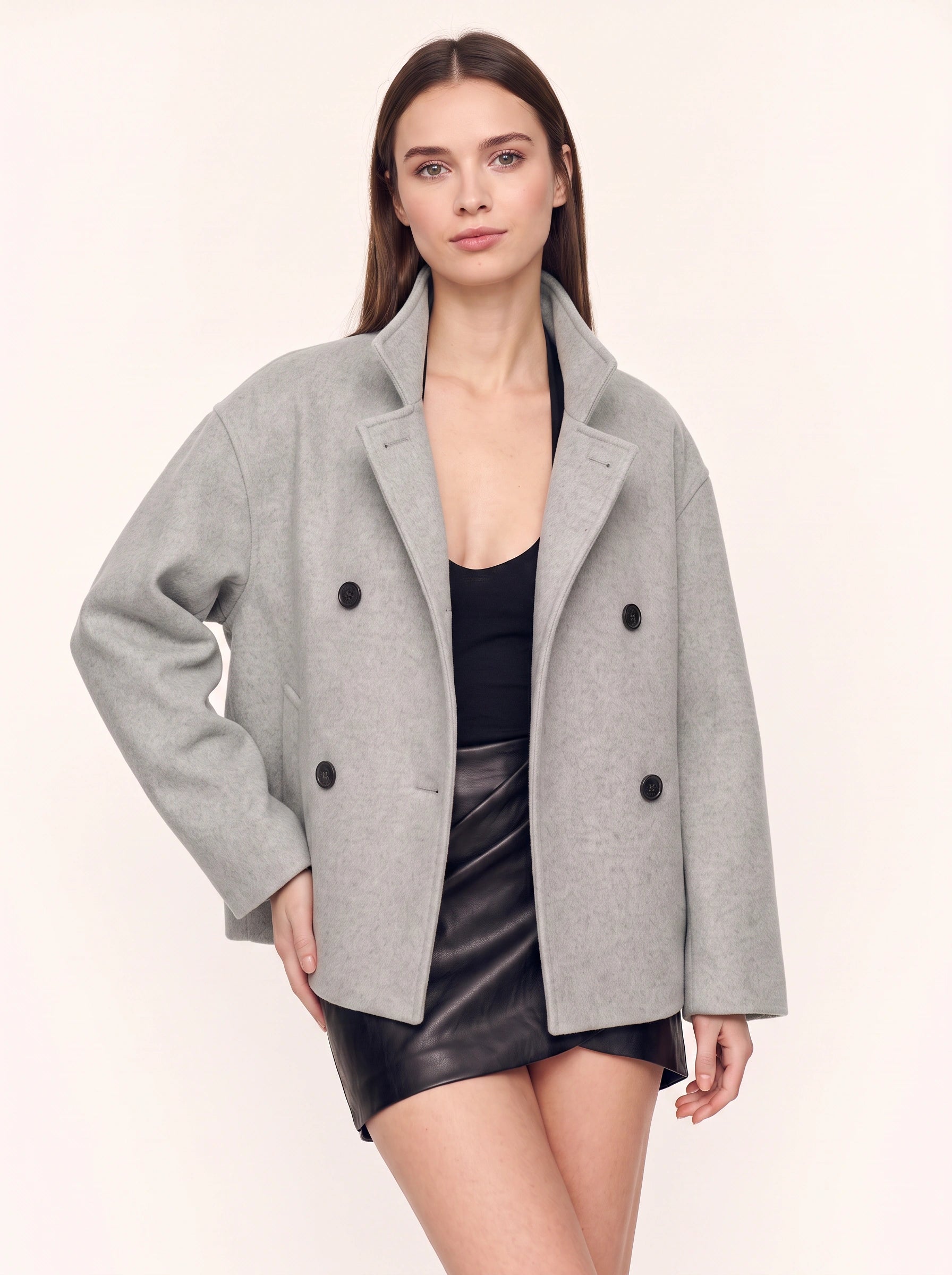 Hedvig Double-Breasted High-Neck Coat – Women Wool Blazer Jacket Oversized Cropped Tailored Office Workwear