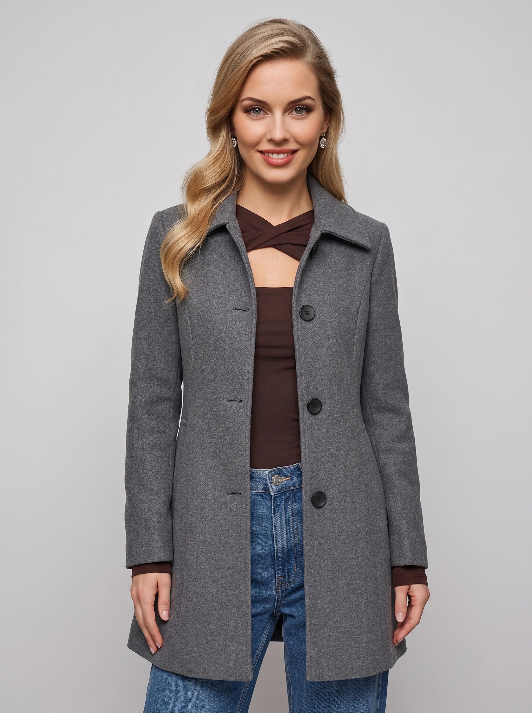 Grisbelle Notch-Lapel Fit-and-Flare Coat – Women Single-Breasted Wool-Blend Winter Office Workwear Coat