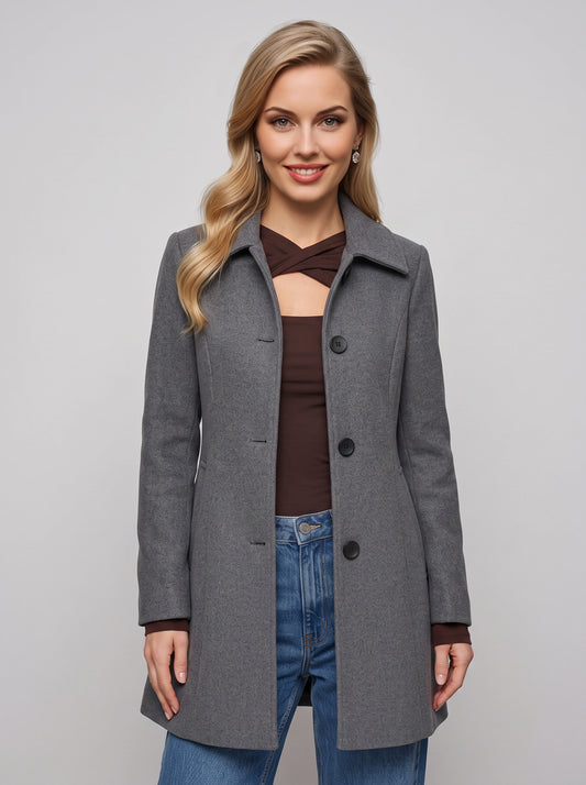 Grisbelle Notch-Lapel Fit-and-Flare Coat – Women Single-Breasted Wool-Blend Winter Office Workwear Coat
