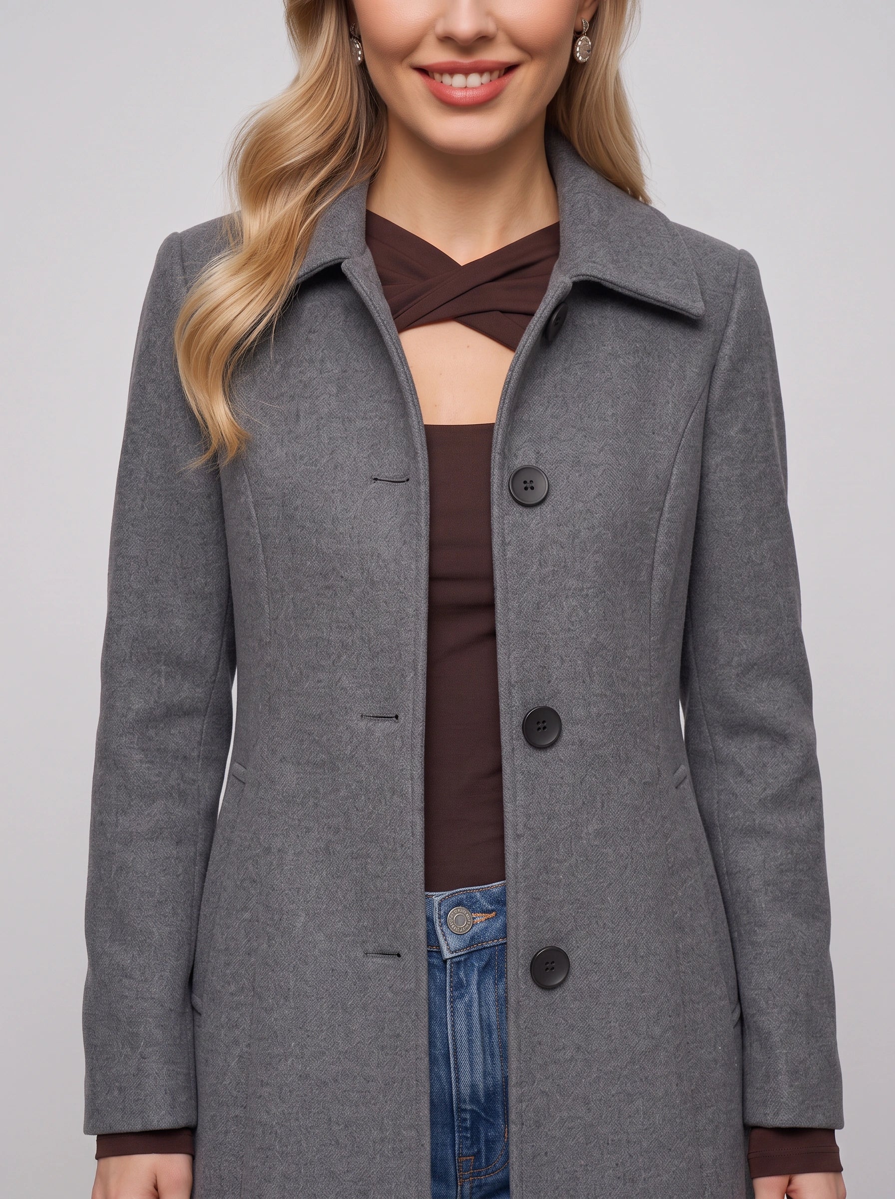 Grisbelle Notch-Lapel Fit-and-Flare Coat – Women Single-Breasted Wool-Blend Winter Office Workwear Coat