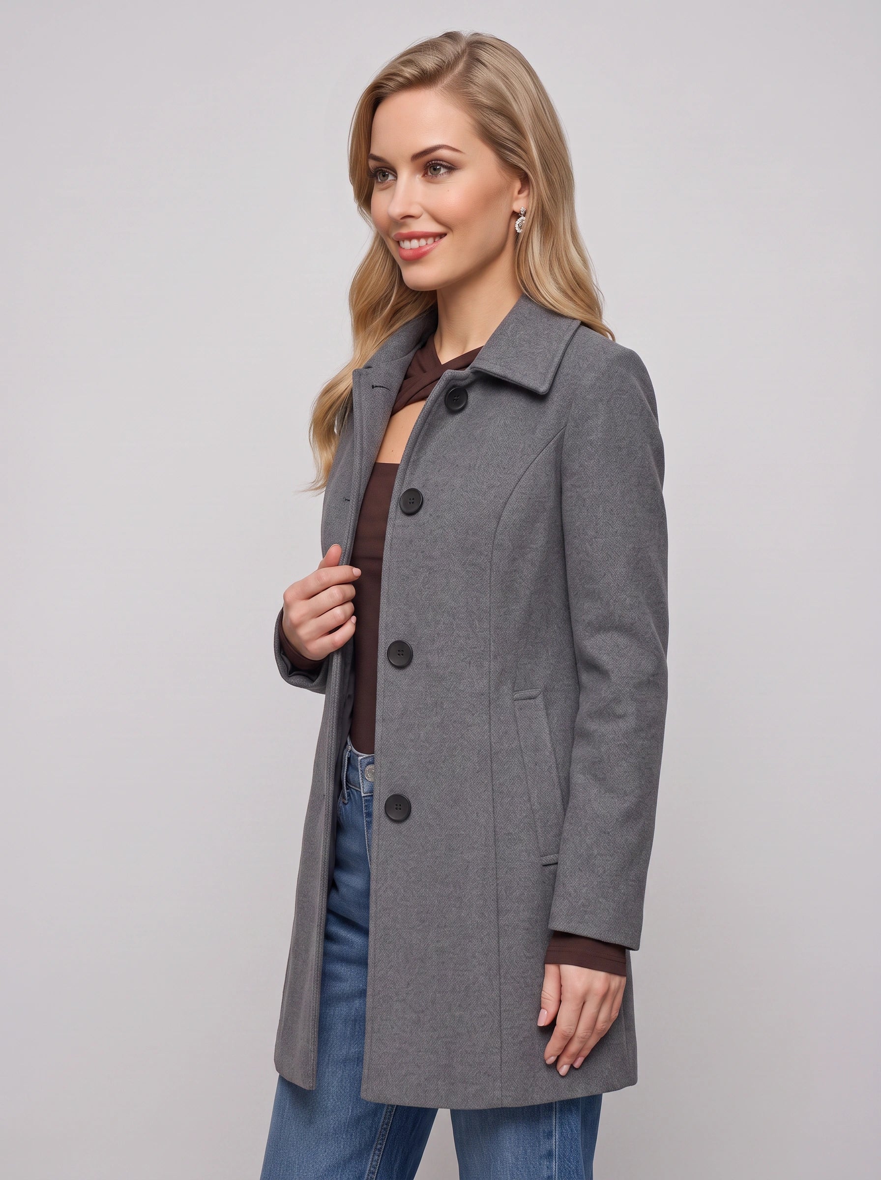 Grisbelle Notch-Lapel Fit-and-Flare Coat – Women Single-Breasted Wool-Blend Winter Office Workwear Coat