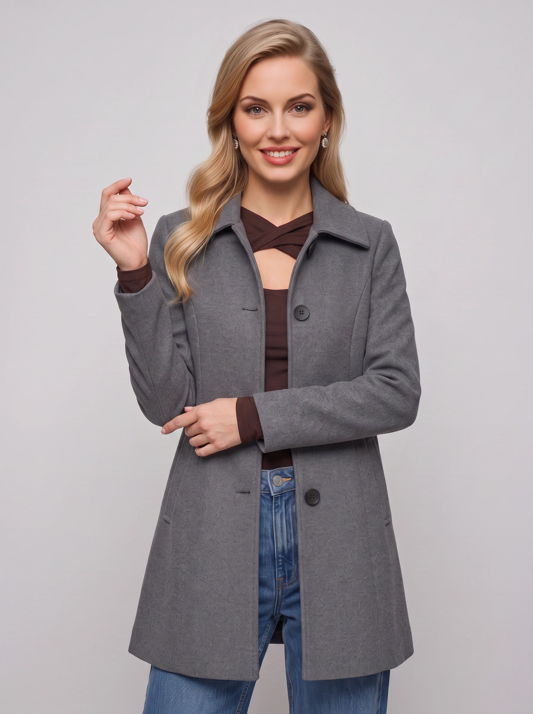 Grisbelle Notch-Lapel Fit-and-Flare Coat – Women Single-Breasted Wool-Blend Winter Office Workwear Coat