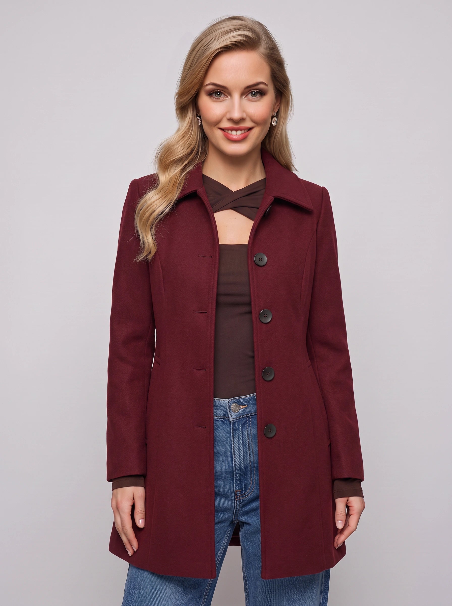 Grisbelle Notch-Lapel Fit-and-Flare Coat – Women Single-Breasted Wool-Blend Winter Office Workwear Coat