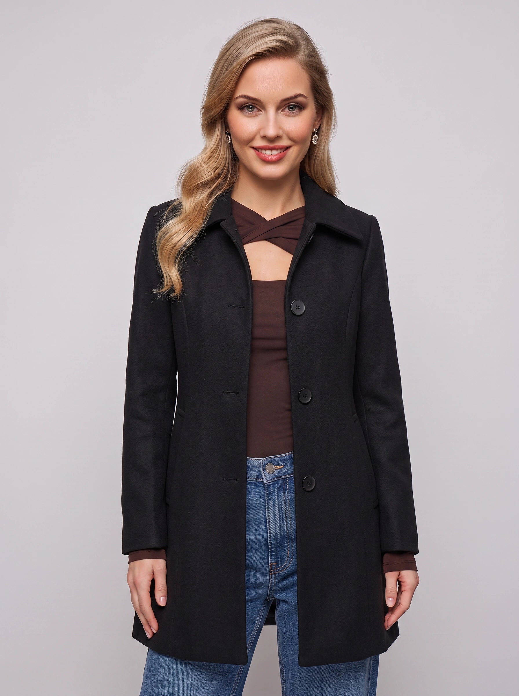 Grisbelle Notch-Lapel Fit-and-Flare Coat – Women Single-Breasted Wool-Blend Winter Office Workwear Coat