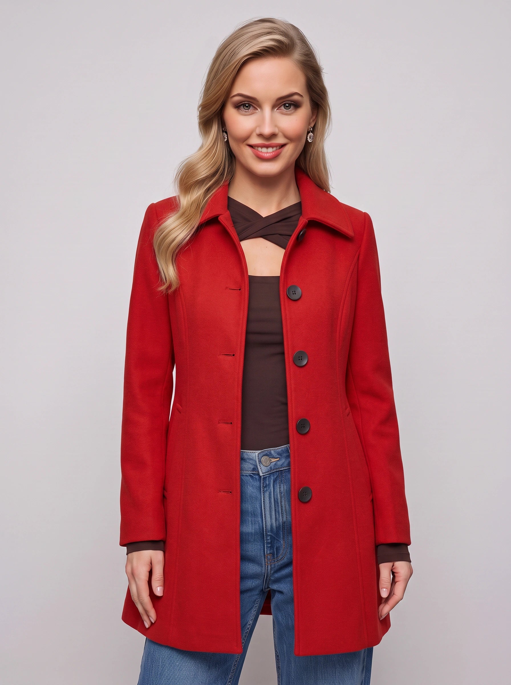 Grisbelle Notch-Lapel Fit-and-Flare Coat – Women Single-Breasted Wool-Blend Winter Office Workwear Coat