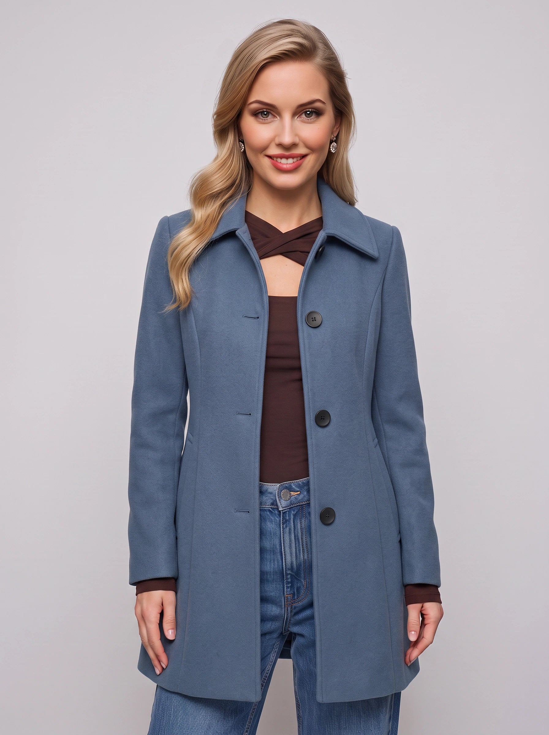 Grisbelle Notch-Lapel Fit-and-Flare Coat – Women Single-Breasted Wool-Blend Winter Office Workwear Coat