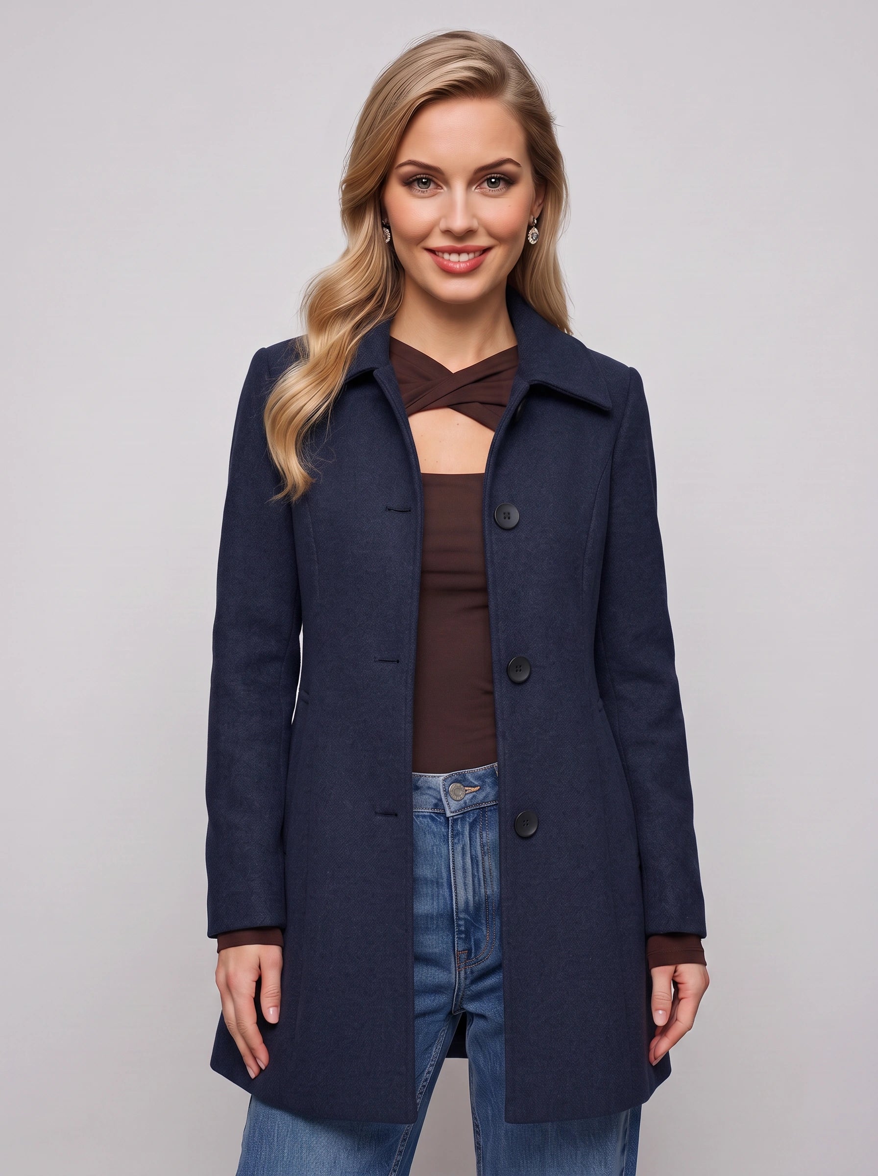 Grisbelle Notch-Lapel Fit-and-Flare Coat – Women Single-Breasted Wool-Blend Winter Office Workwear Coat