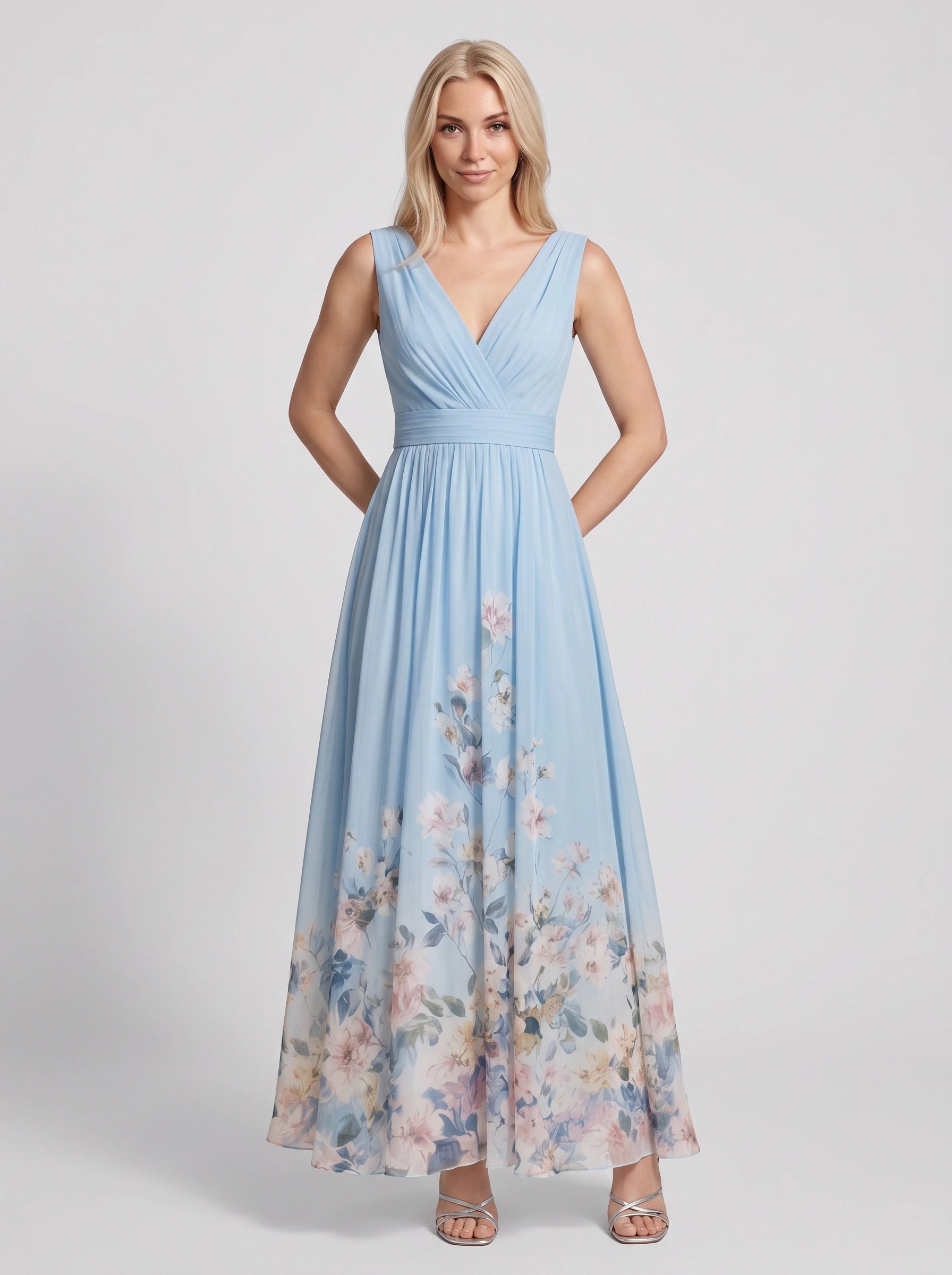 Floralise Plunge Neck Chiffon Maxi Dress – Floral Maxi Dress Women Formal Wedding Guest Summer Cocktail