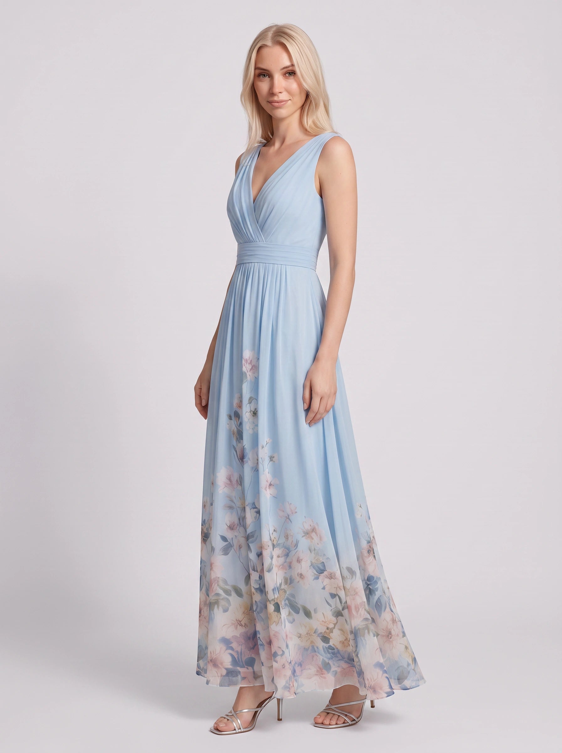 Floralise Plunge Neck Chiffon Maxi Dress – Floral Maxi Dress Women Formal Wedding Guest Summer Cocktail
