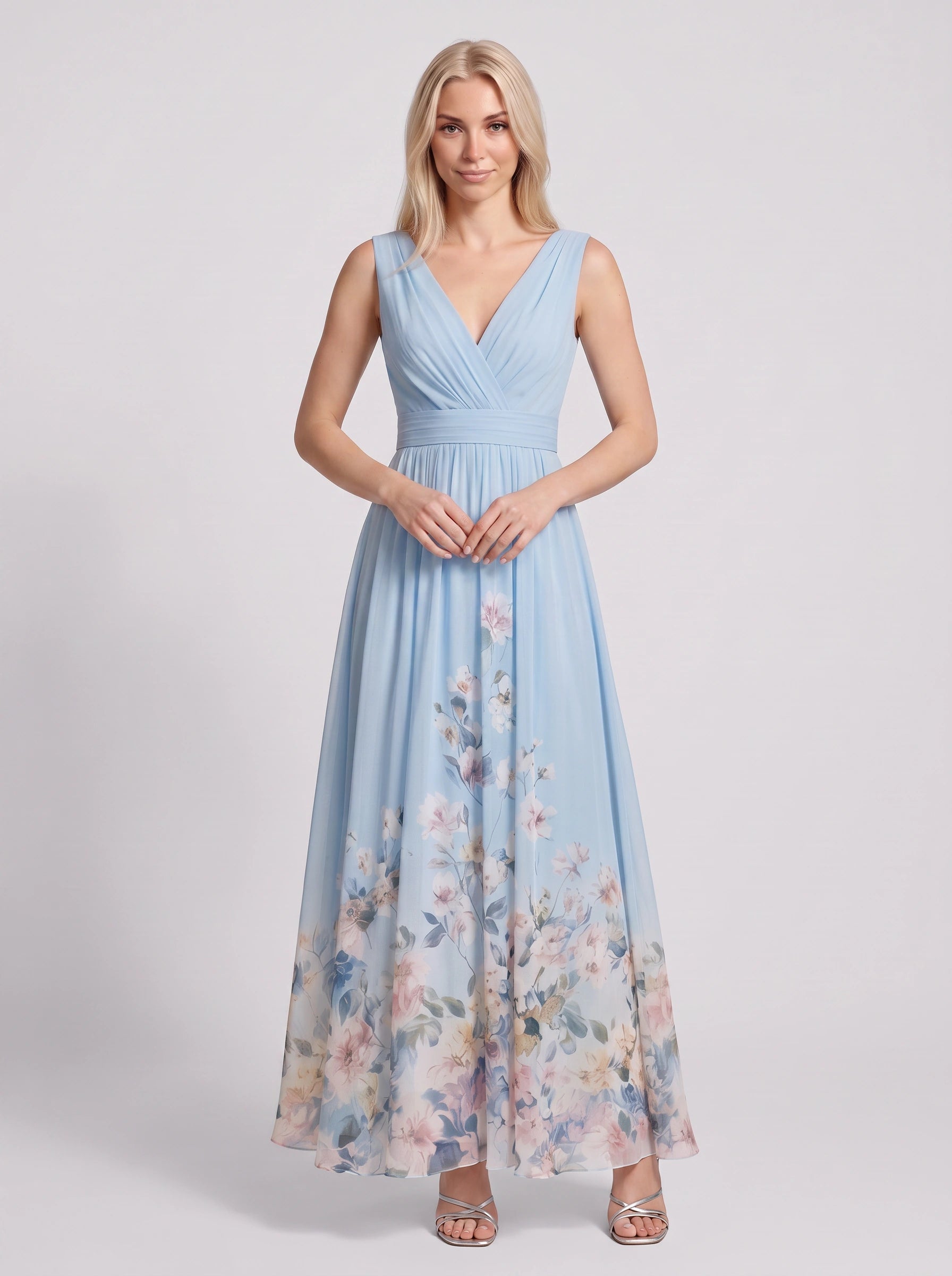 Floralise Plunge Neck Chiffon Maxi Dress – Floral Maxi Dress Women Formal Wedding Guest Summer Cocktail