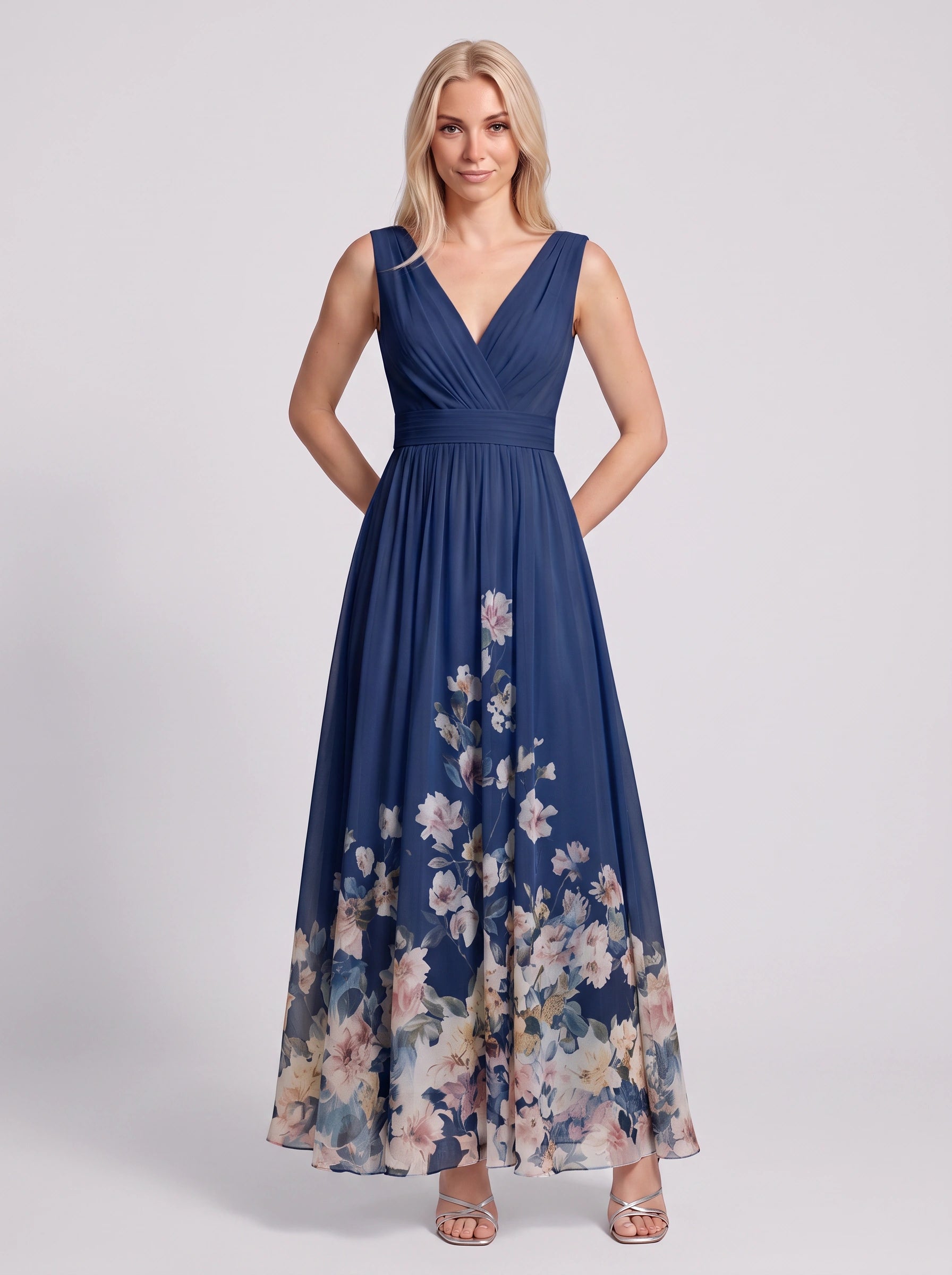 Floralise Plunge Neck Chiffon Maxi Dress – Floral Maxi Dress Women Formal Wedding Guest Summer Cocktail