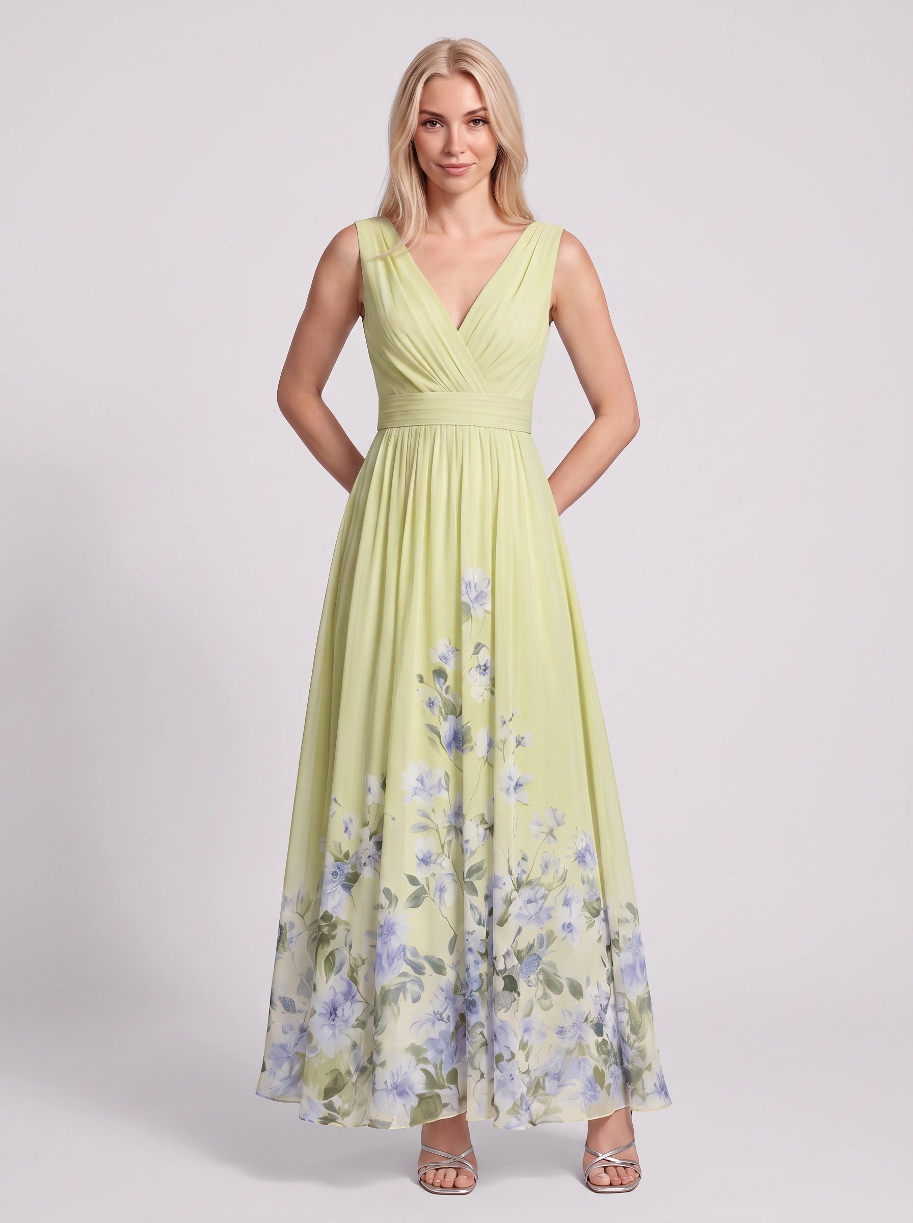 Floralise Plunge Neck Chiffon Maxi Dress – Floral Maxi Dress Women Formal Wedding Guest Summer Cocktail