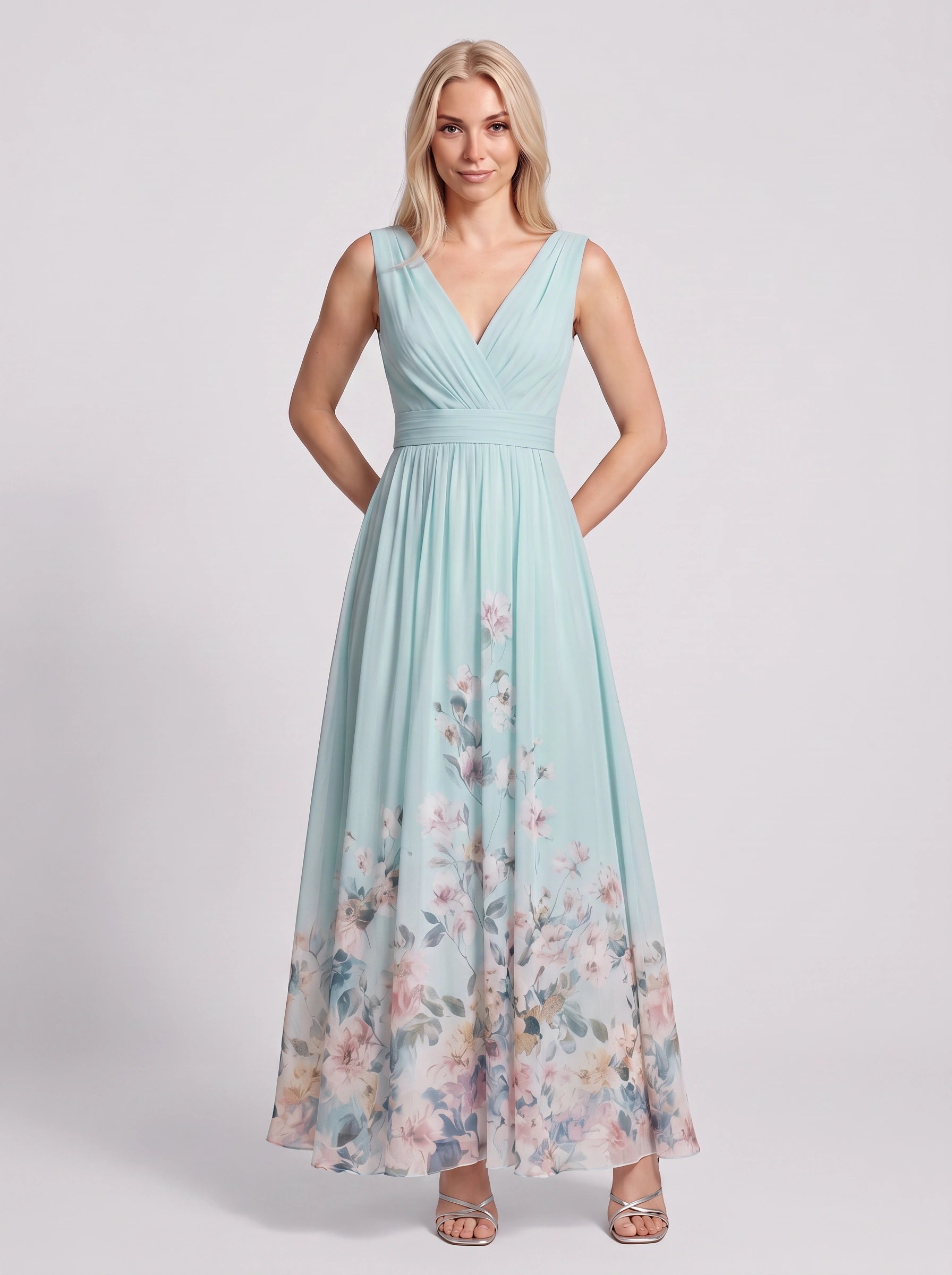 Floralise Plunge Neck Chiffon Maxi Dress – Floral Maxi Dress Women Formal Wedding Guest Summer Cocktail