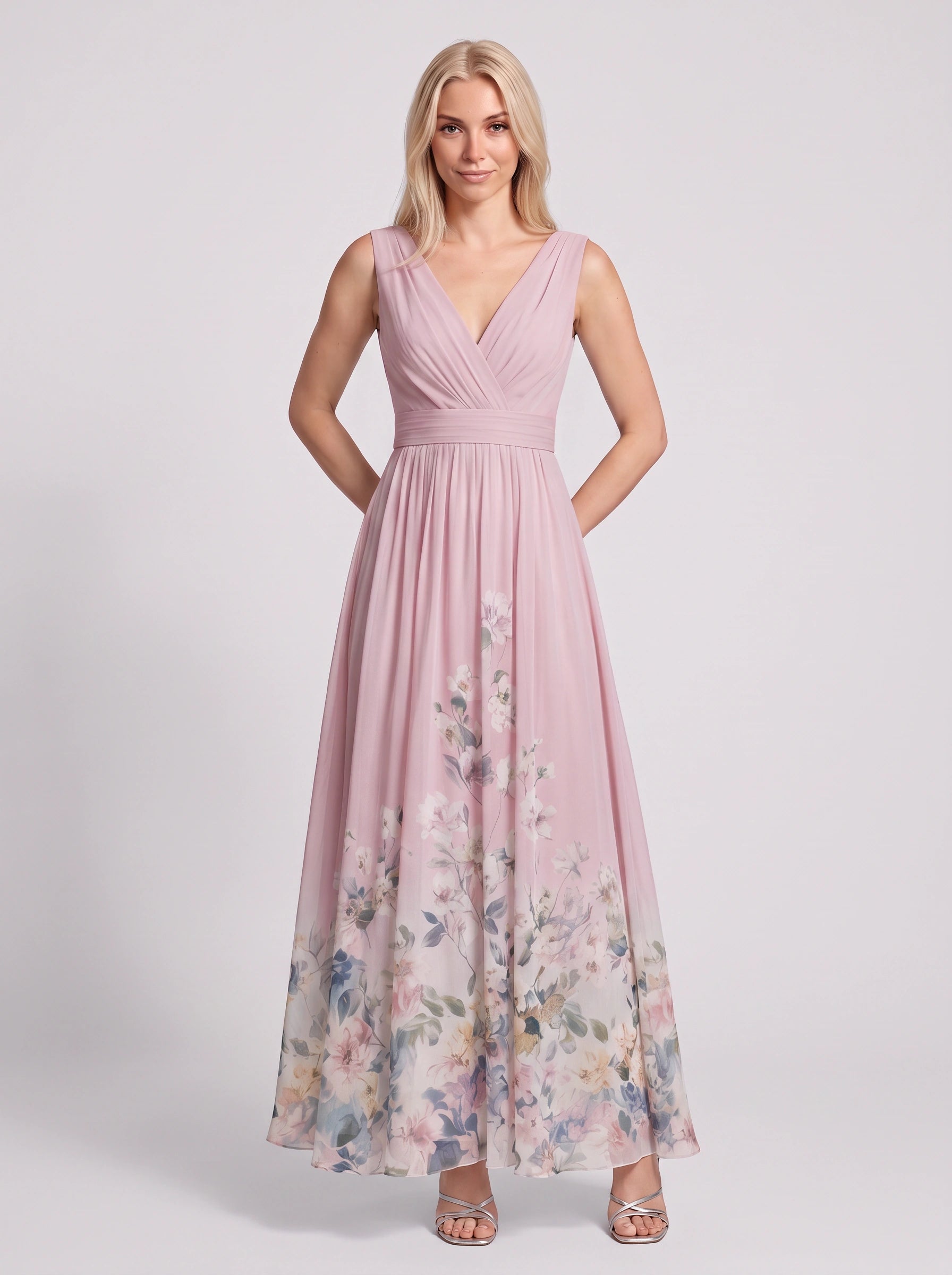 Floralise Plunge Neck Chiffon Maxi Dress – Floral Maxi Dress Women Formal Wedding Guest Summer Cocktail