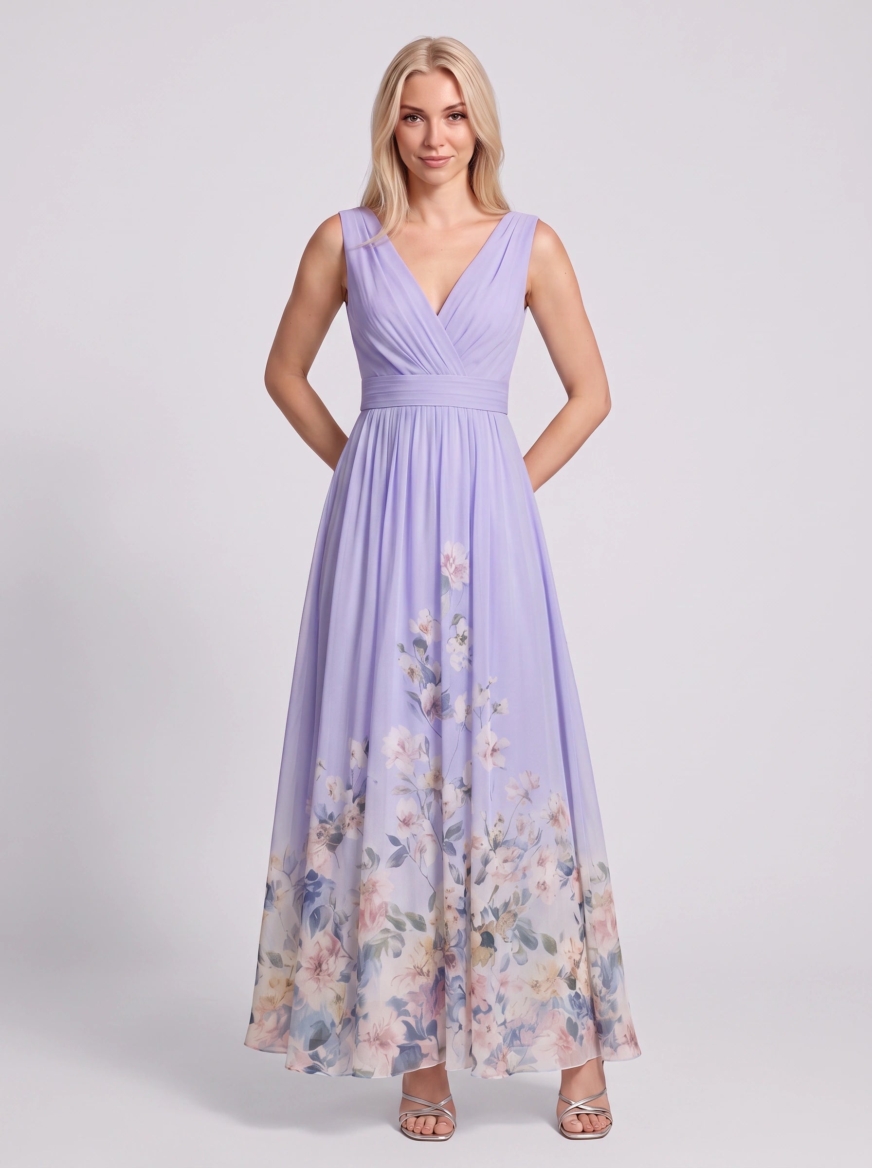 Floralise Plunge Neck Chiffon Maxi Dress – Floral Maxi Dress Women Formal Wedding Guest Summer Cocktail