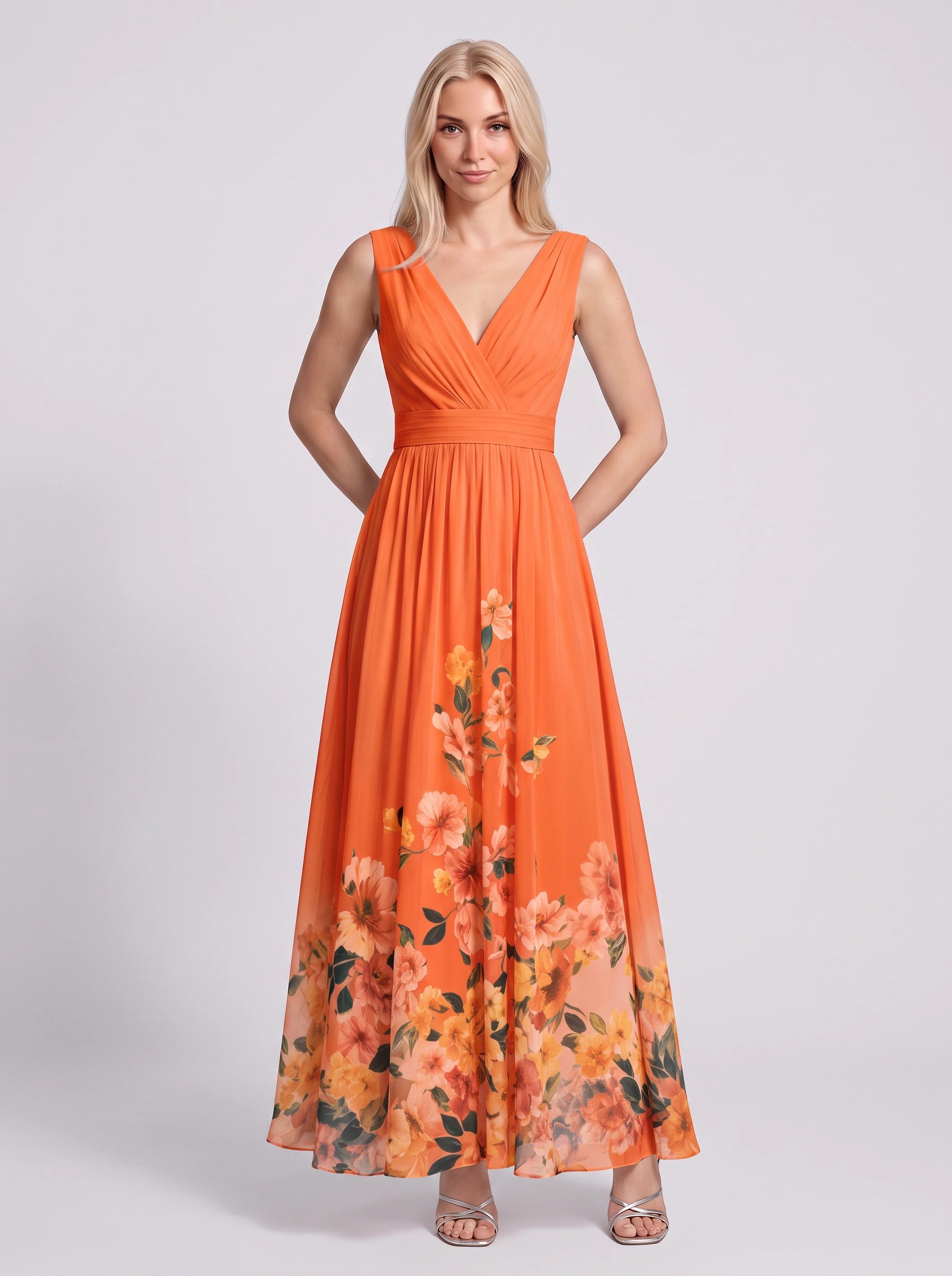 Floralise Plunge Neck Chiffon Maxi Dress – Floral Maxi Dress Women Formal Wedding Guest Summer Cocktail