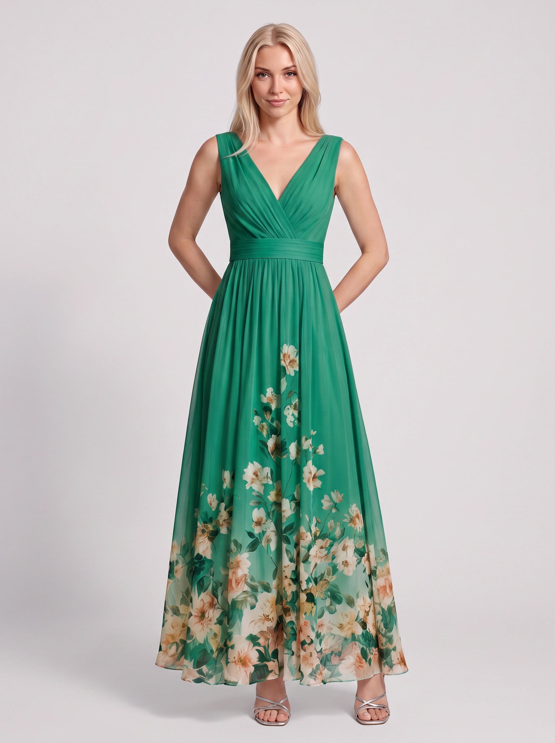 Floralise Plunge Neck Chiffon Maxi Dress – Floral Maxi Dress Women Formal Wedding Guest Summer Cocktail