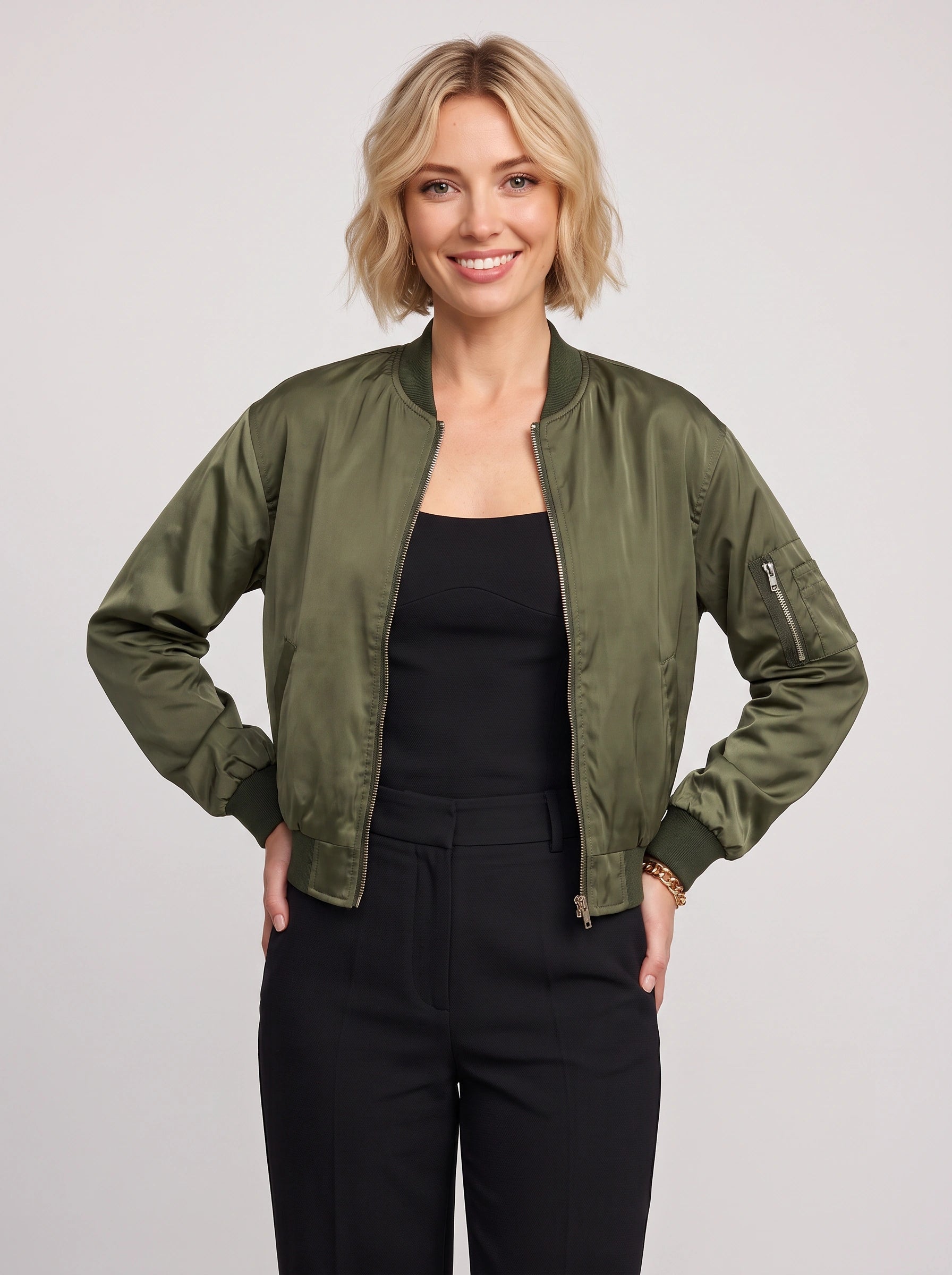 Brimac Zip-Front Bomber Jacket – Women Casual Streetwear Lightweight Flight Utility Bomber Jacket