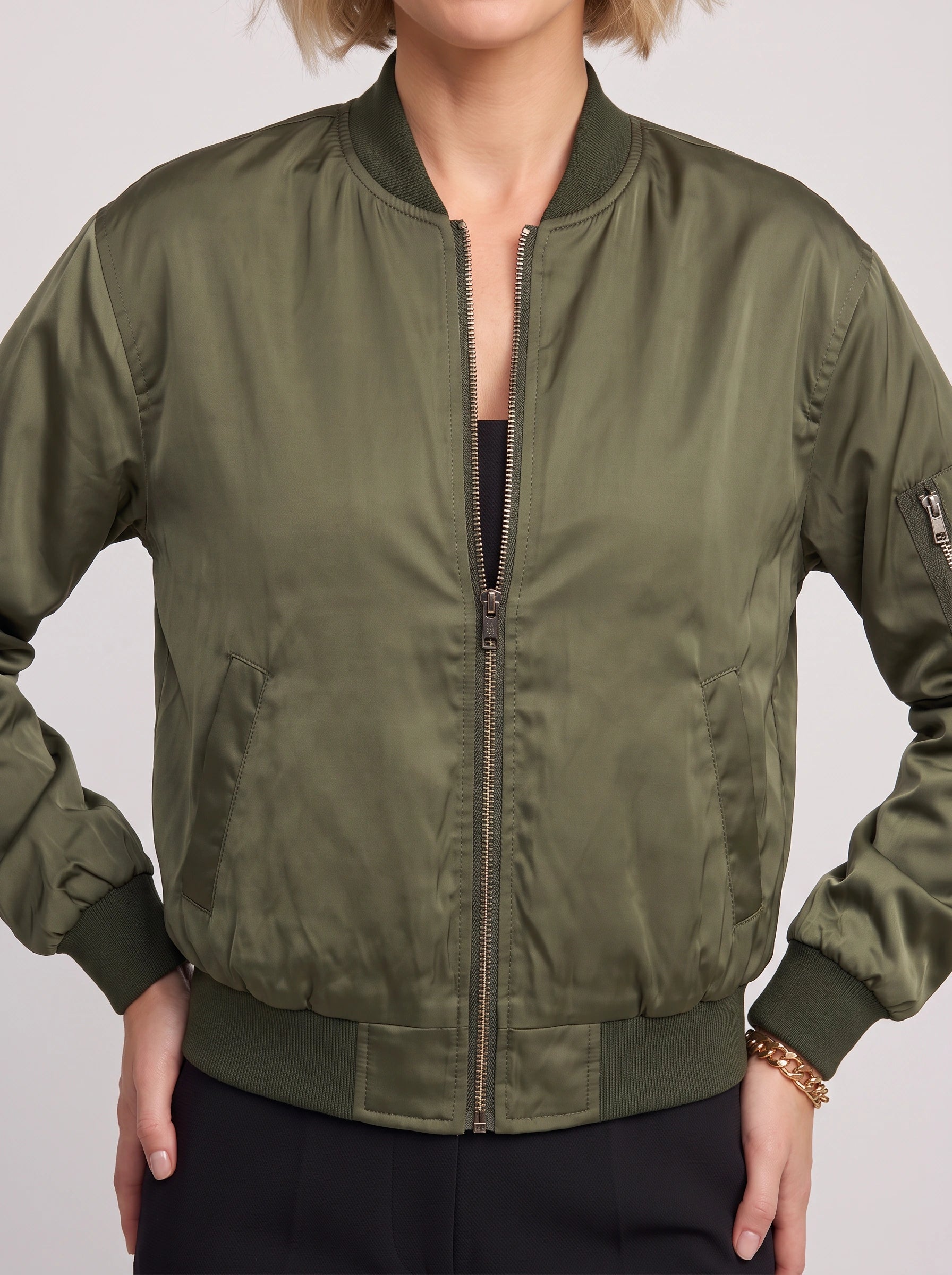 Brimac Zip-Front Bomber Jacket – Women Casual Streetwear Lightweight Flight Utility Bomber Jacket