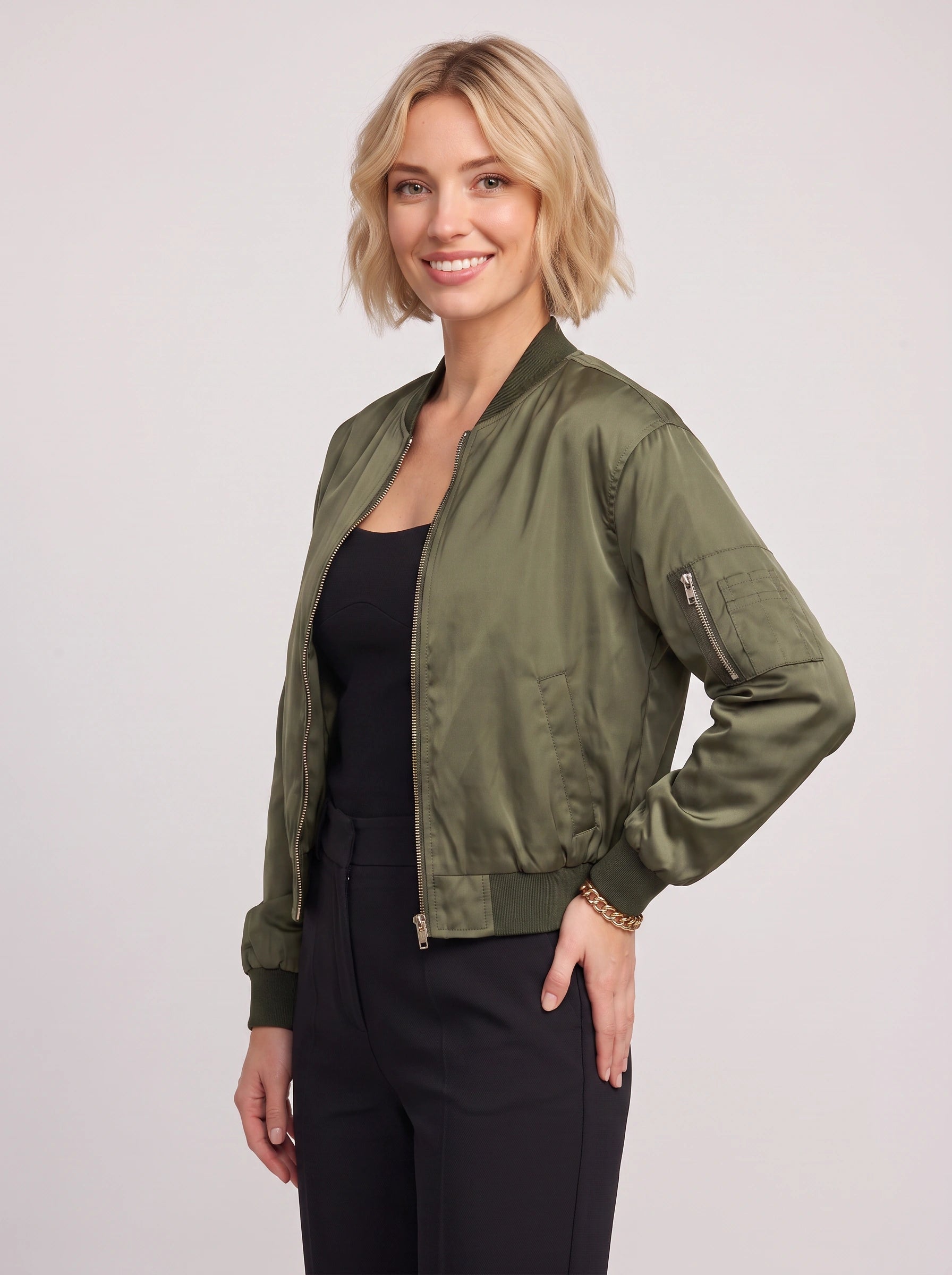 Brimac Zip-Front Bomber Jacket – Women Casual Streetwear Lightweight Flight Utility Bomber Jacket