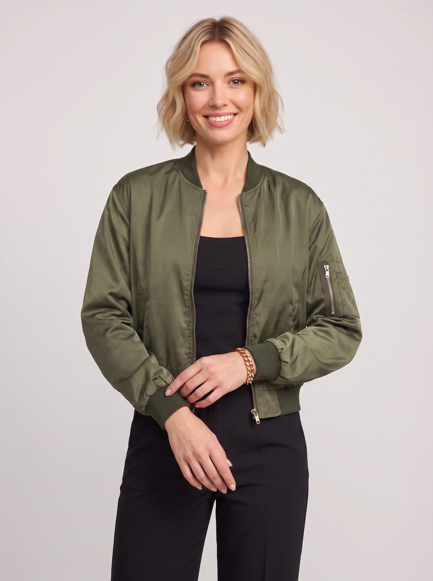 Brimac Zip-Front Bomber Jacket – Women Casual Streetwear Lightweight Flight Utility Bomber Jacket