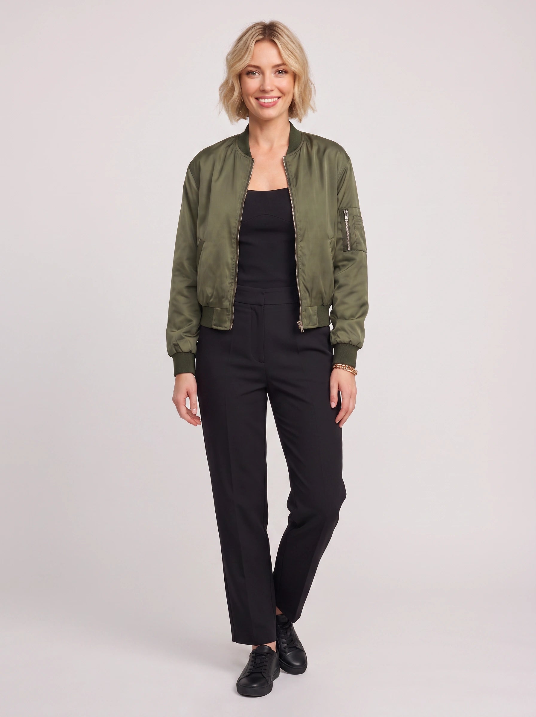 Brimac Zip-Front Bomber Jacket – Women Casual Streetwear Lightweight Flight Utility Bomber Jacket