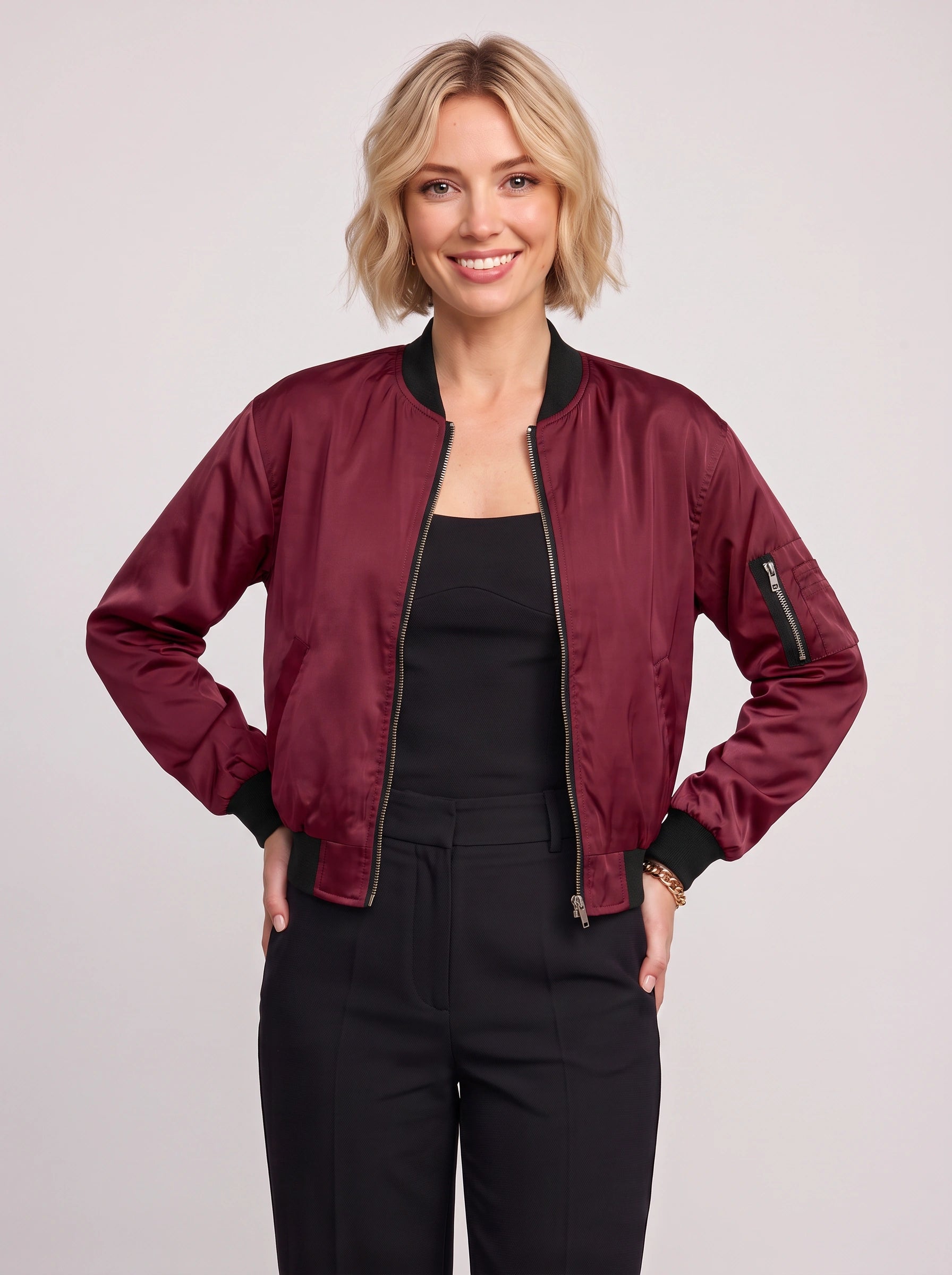 Brimac Zip-Front Bomber Jacket – Women Casual Streetwear Lightweight Flight Utility Bomber Jacket
