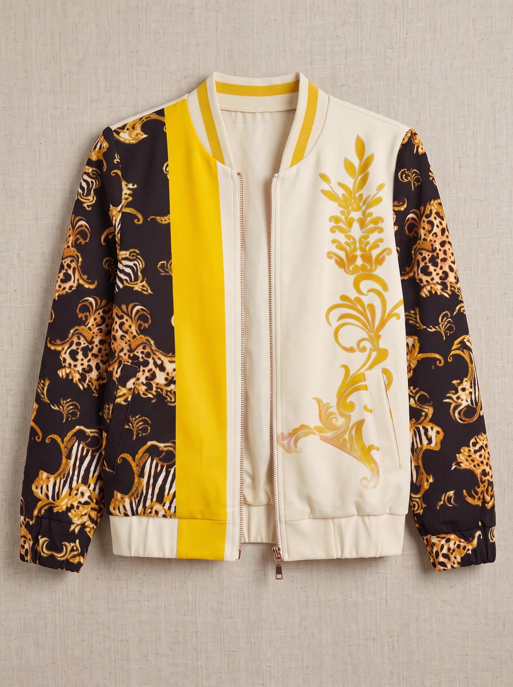 Meabh Baroque Print Zip Bomber Jacket – Women Statement Oversized Winter Streetwear Casual Evening Bomber Jacket
