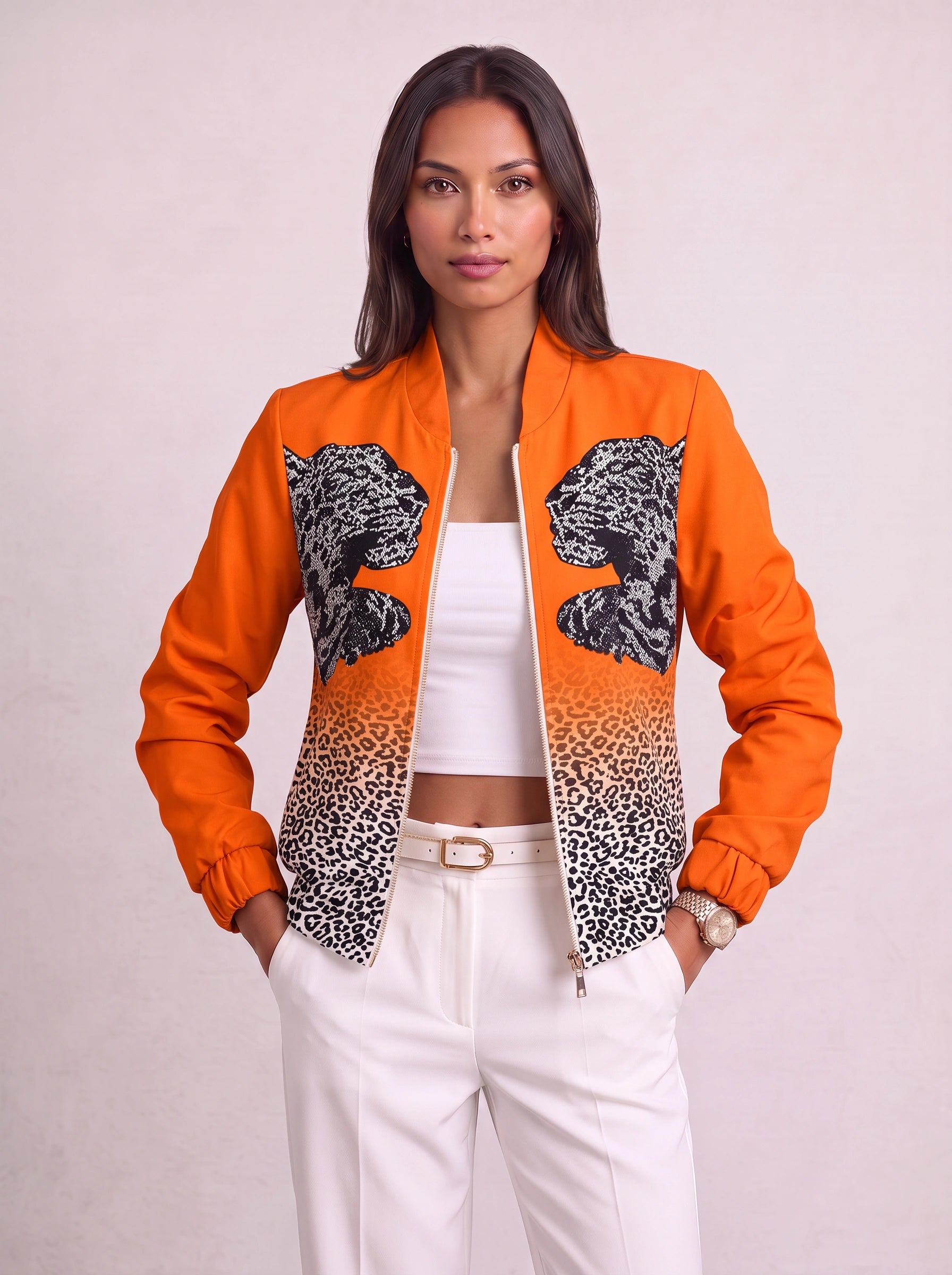 Meabh Baroque Print Zip Bomber Jacket – Women Statement Oversized Winter Streetwear Casual Evening Bomber Jacket