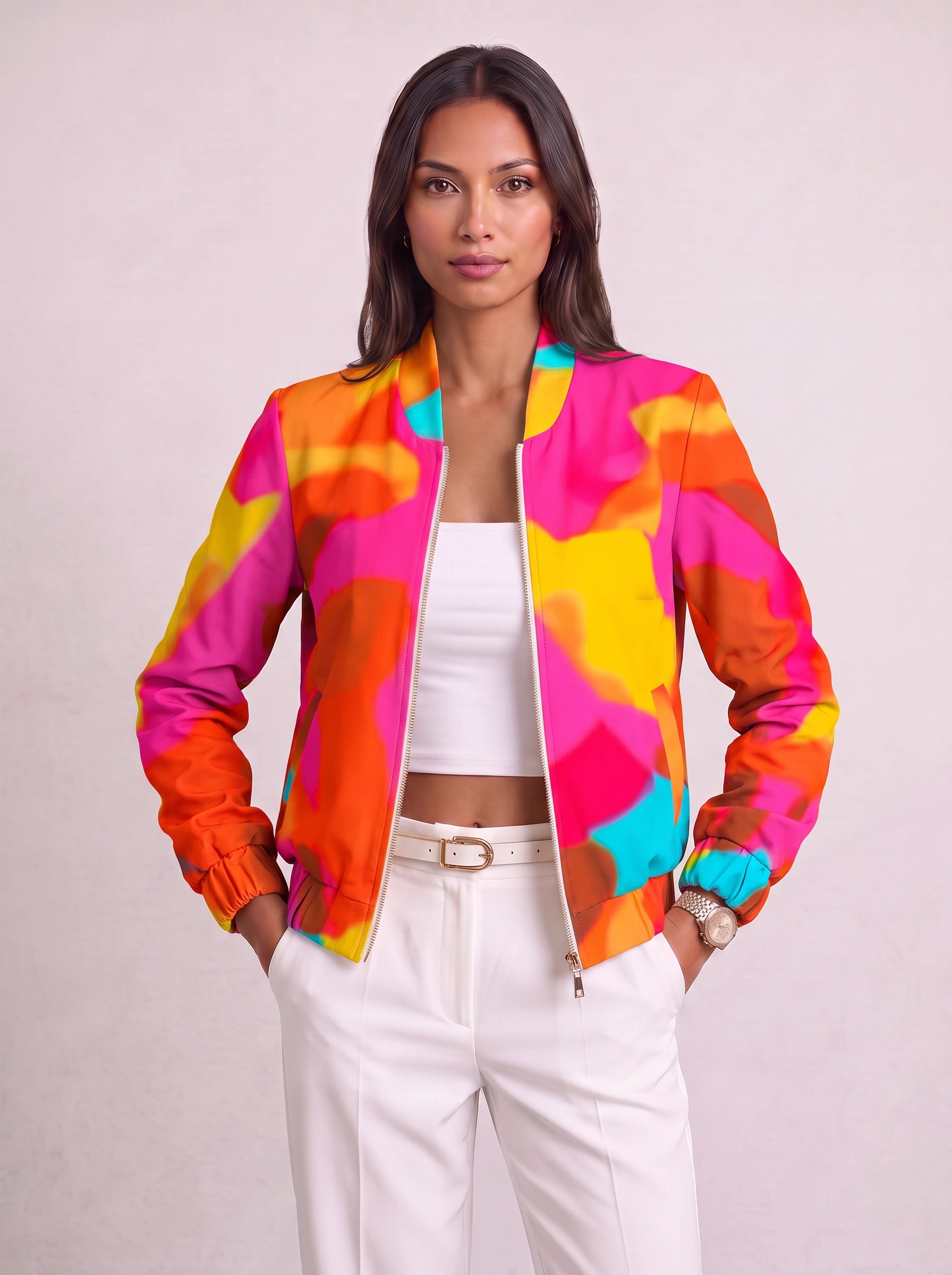 Meabh Baroque Print Zip Bomber Jacket – Women Statement Oversized Winter Streetwear Casual Evening Bomber Jacket