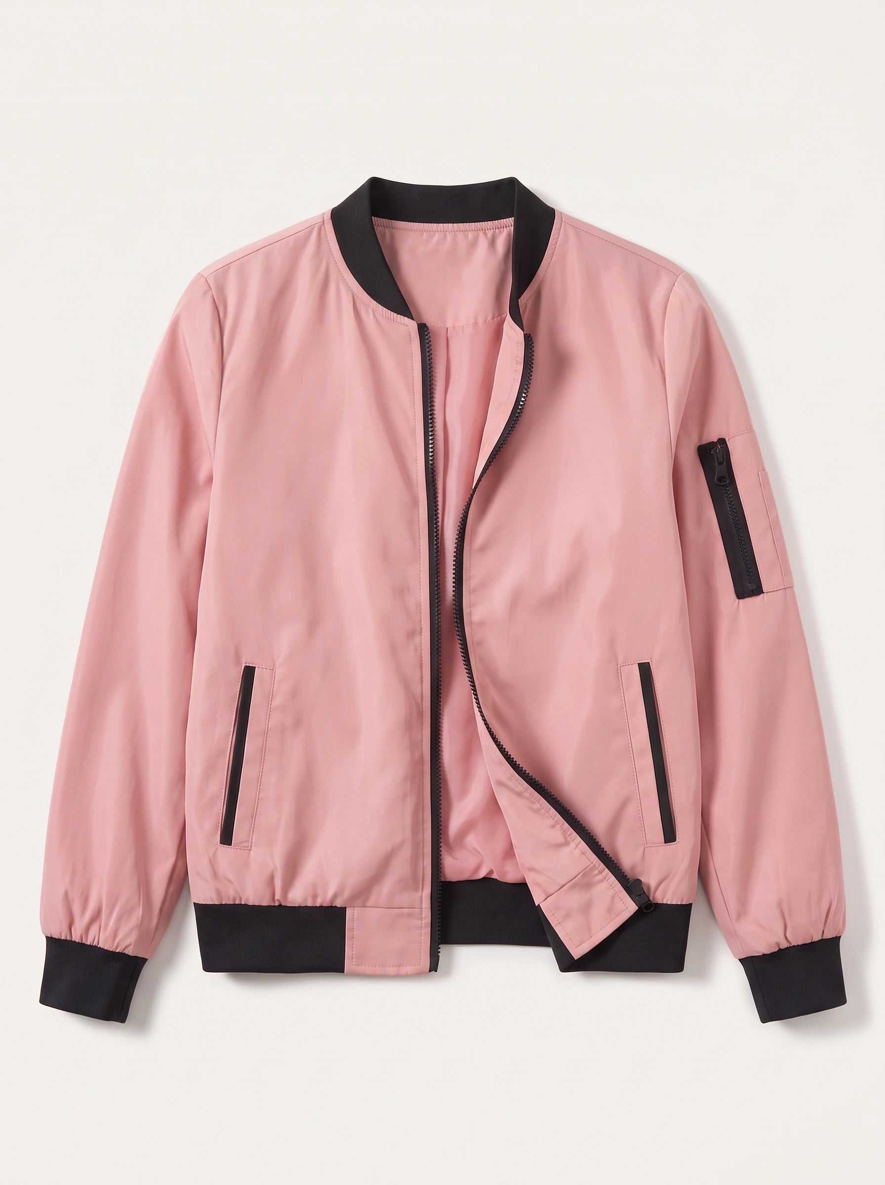 Rosaire Zip-Up Bomber Jacket – Women Casual Streetwear Lightweight Outerwear Athletic Sport Bomber Jacket